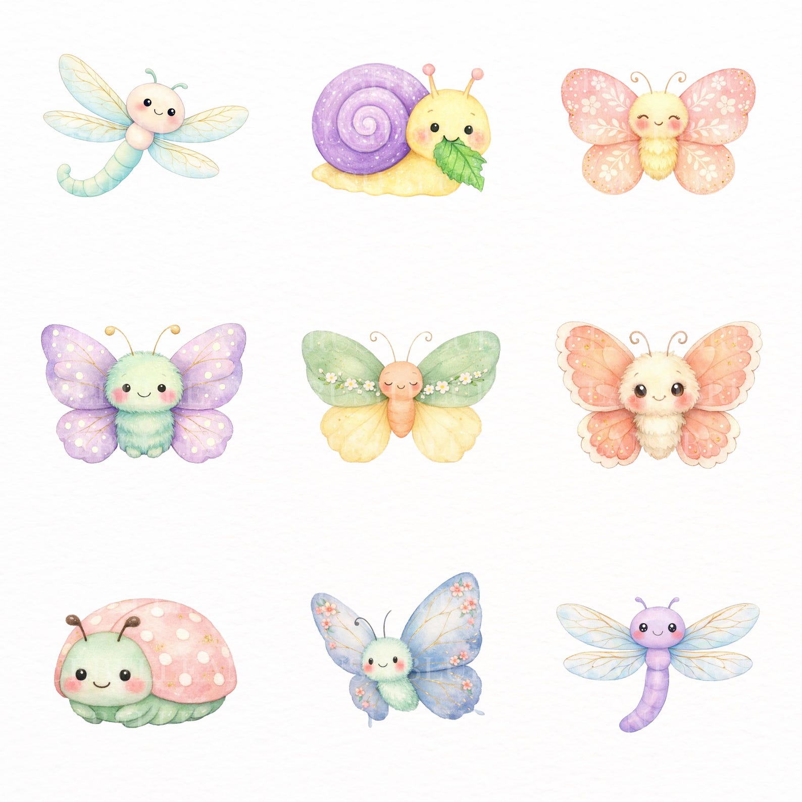 Spring Bugs Cute Clipart Bundle PNG | 60 Kawaii Insects, Bee Ladybug ...