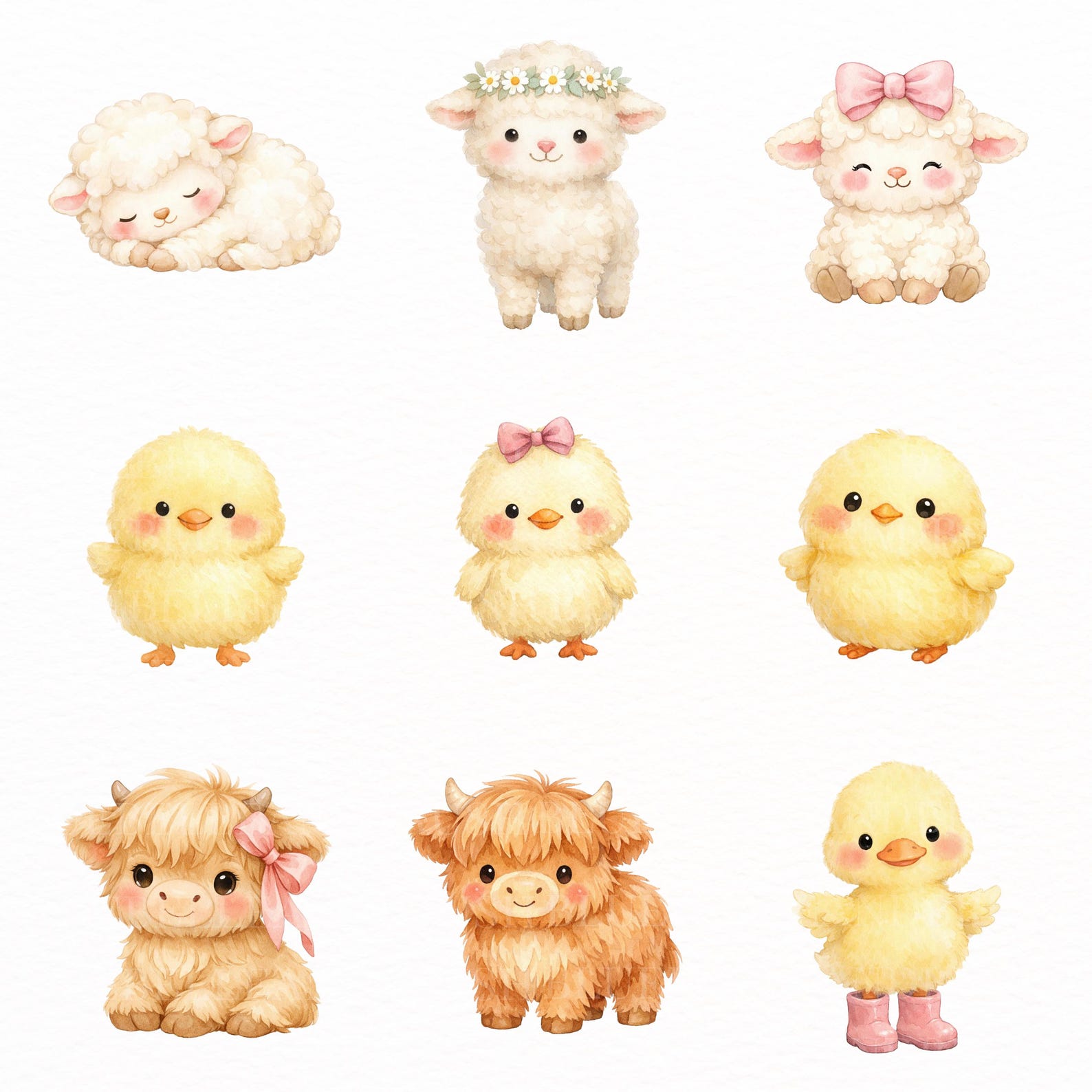 Pink Farm Animals Clipart Bundle PNG | 61 Cute Barnyard Animals, Cow ...
