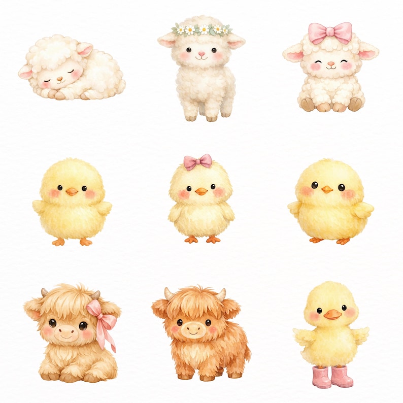 Pink Farm Animals Clipart Bundle PNG | 61 Cute Barnyard Animals, Cow ...