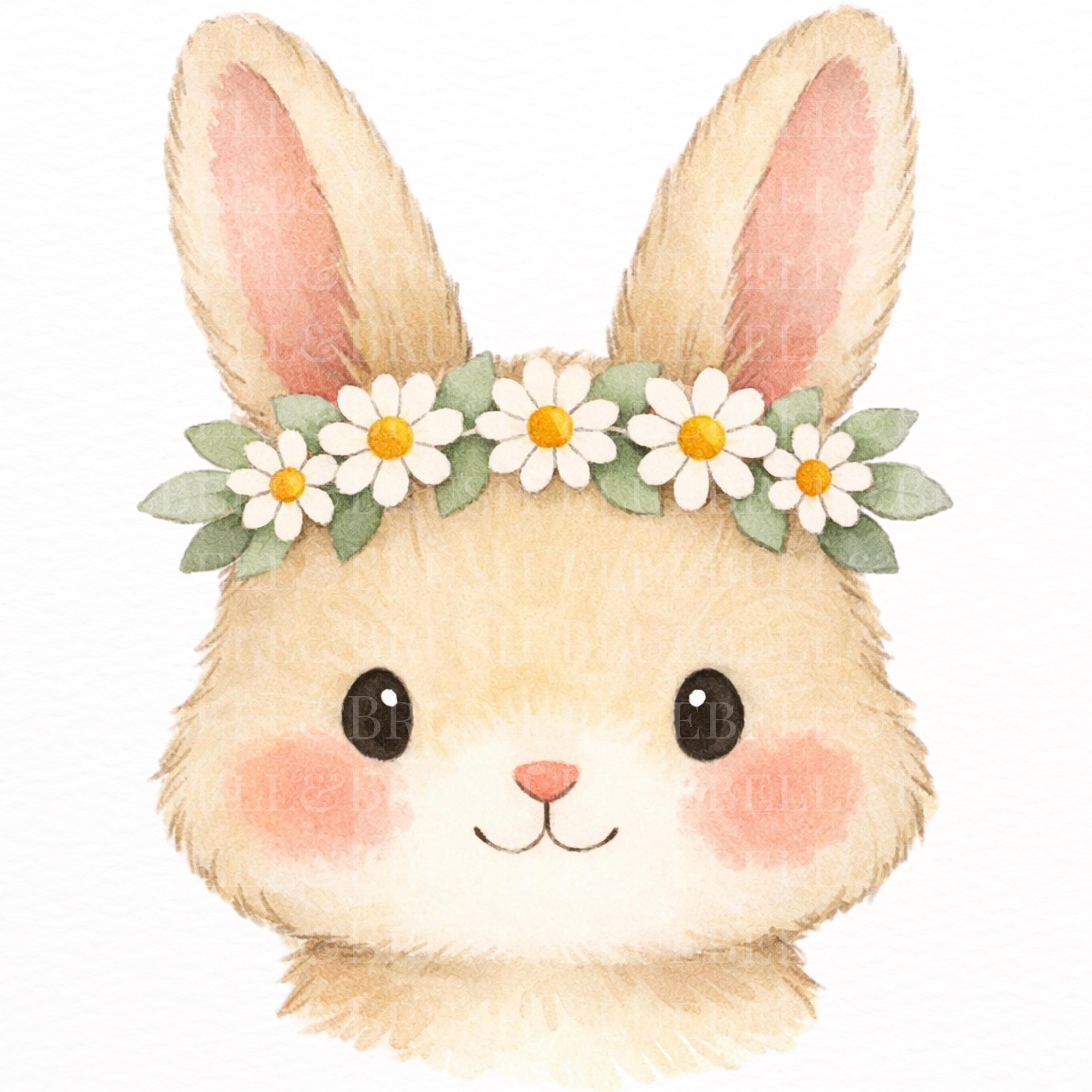 Bunny With Flower Crown Clipart PNG Bundle, Easter Floral Bunny, Spring ...