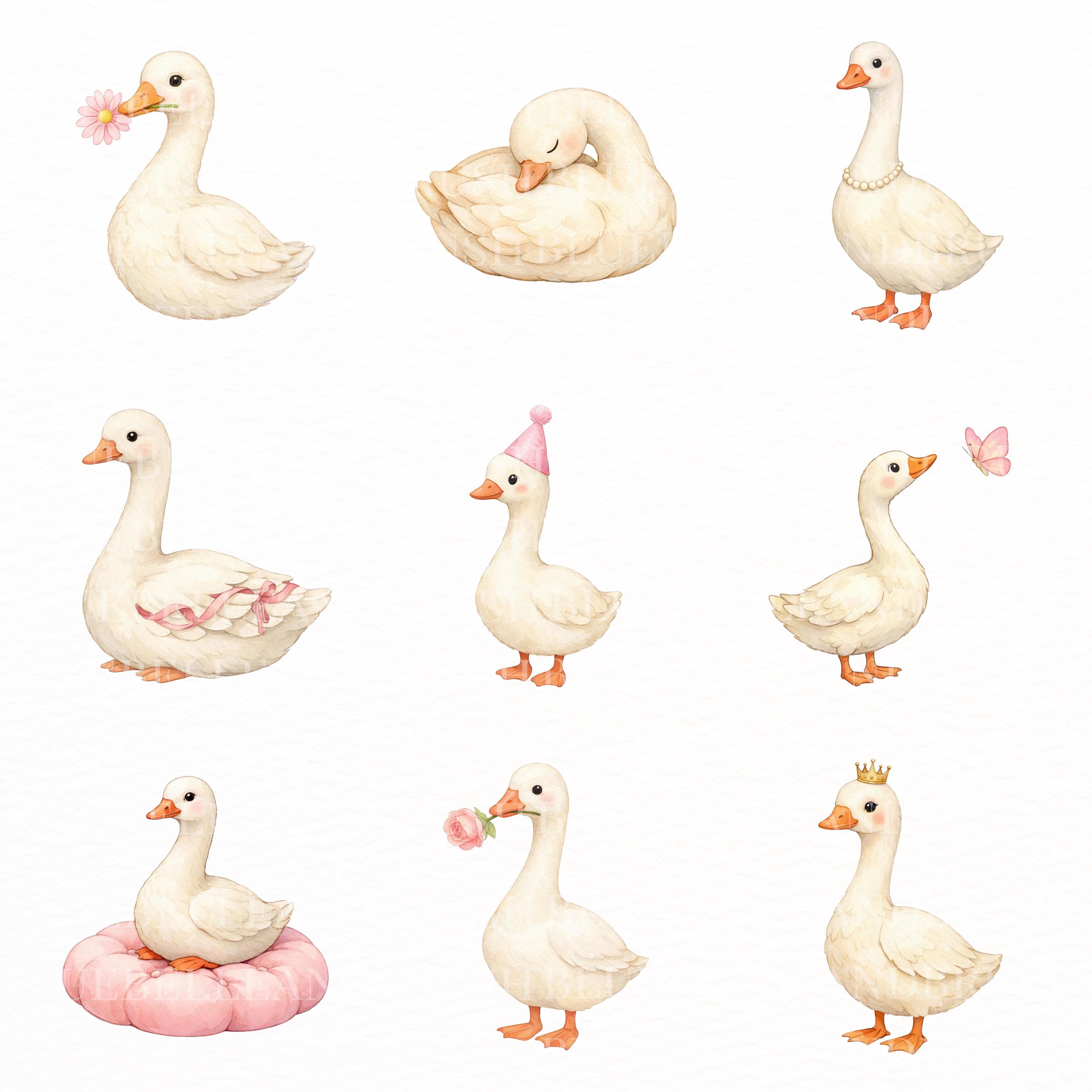 Watercolor Girly Goose Clipart, Pink Silly Goose PNG, Coquette Goose ...