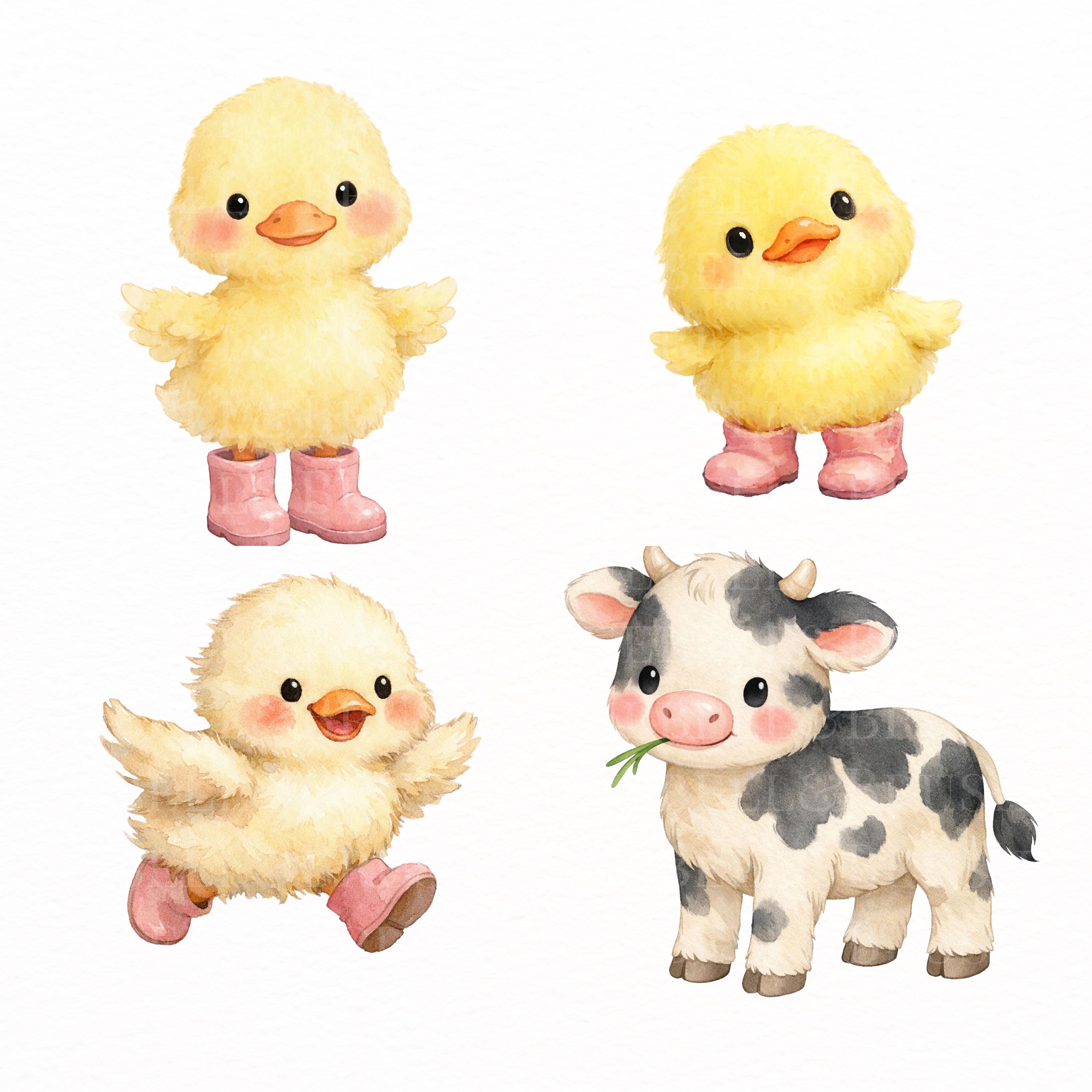 Pink Farm Animals Clipart Bundle PNG | Cute Cow Lamb Chick Bunny Pig ...