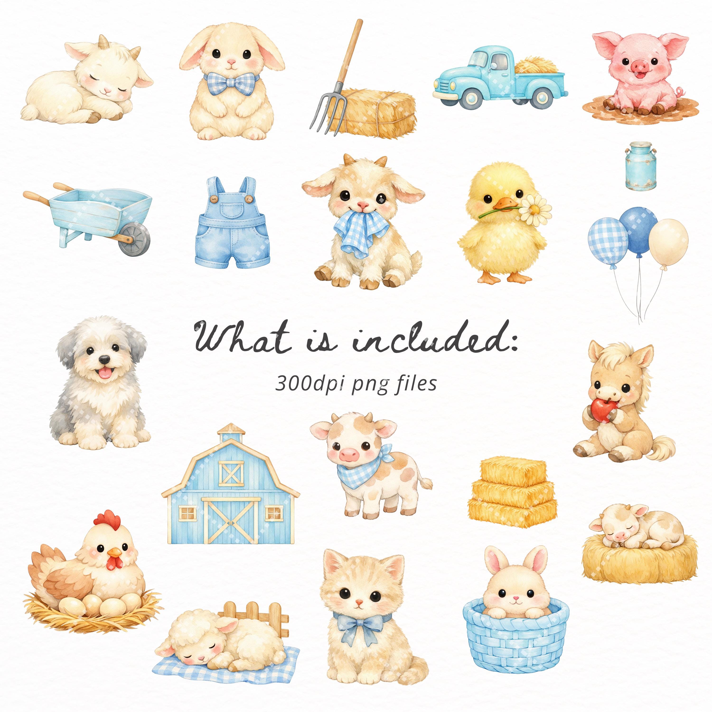 Farm Animal Clipart Bundle Watercolor PNG, Cute Farm Animals, Cow Pig ...