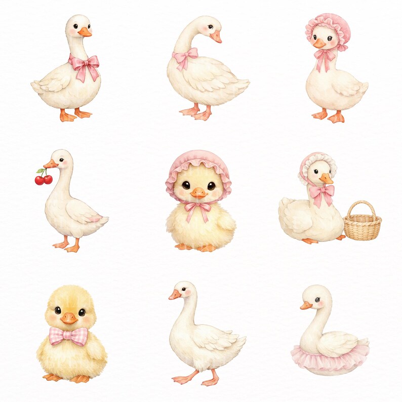 Watercolor Girly Goose Clipart, Pink Silly Goose PNG, Coquette Goose ...