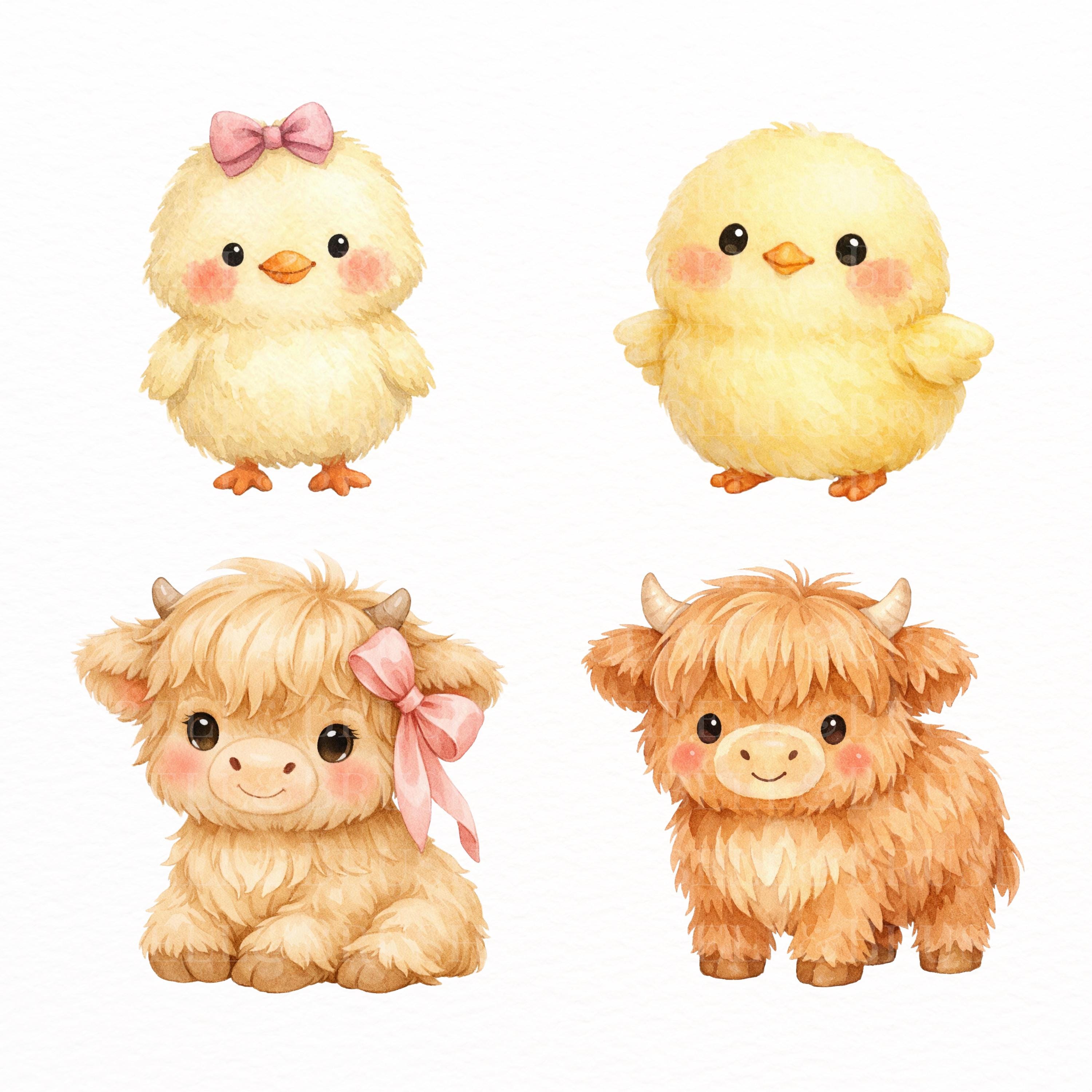 Pink Farm Animals Clipart Bundle PNG | Cute Cow Lamb Chick Bunny Pig ...