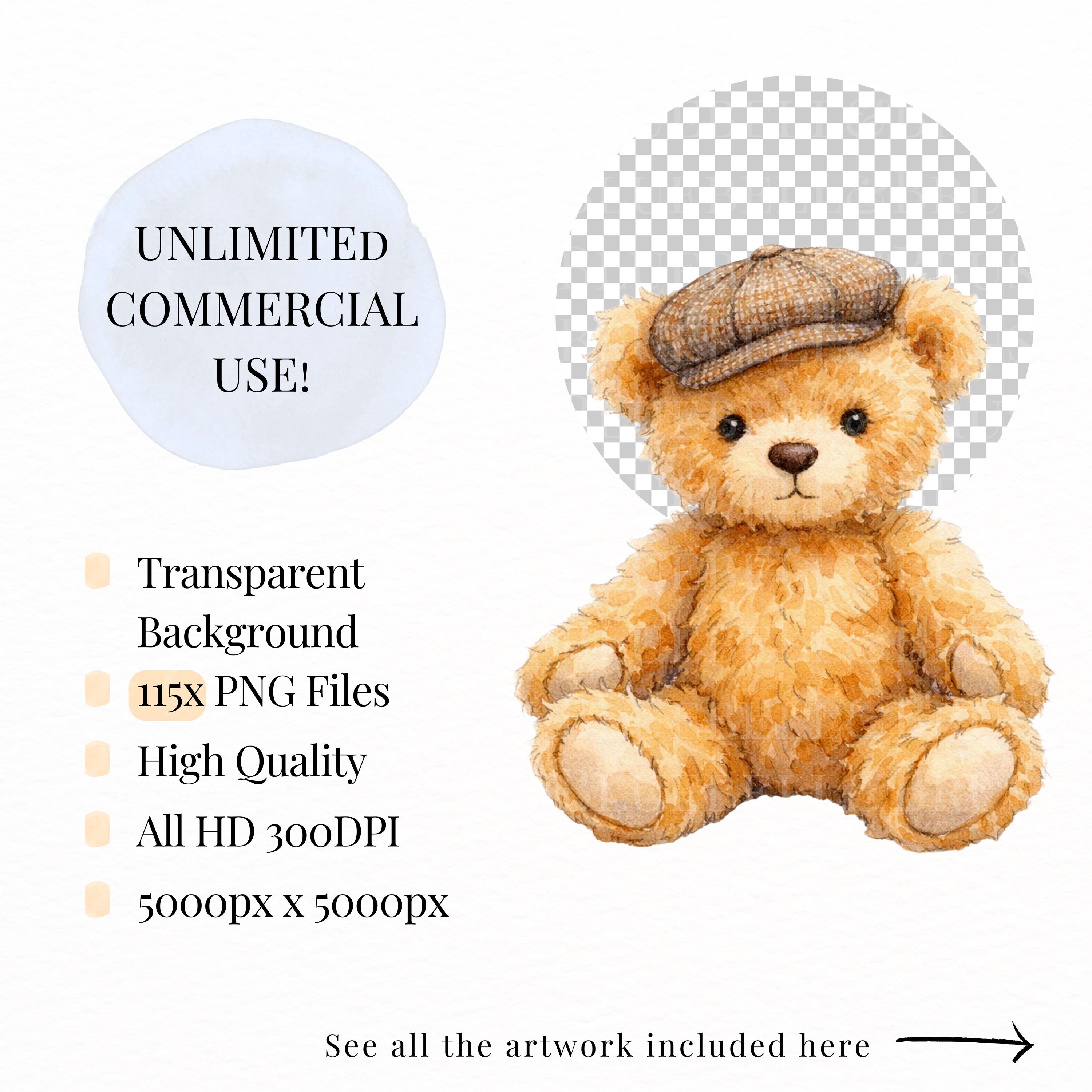 Baby Boy Nursery Clipart, Blue Watercolor Teddy Bear Toys PNG, Baby ...