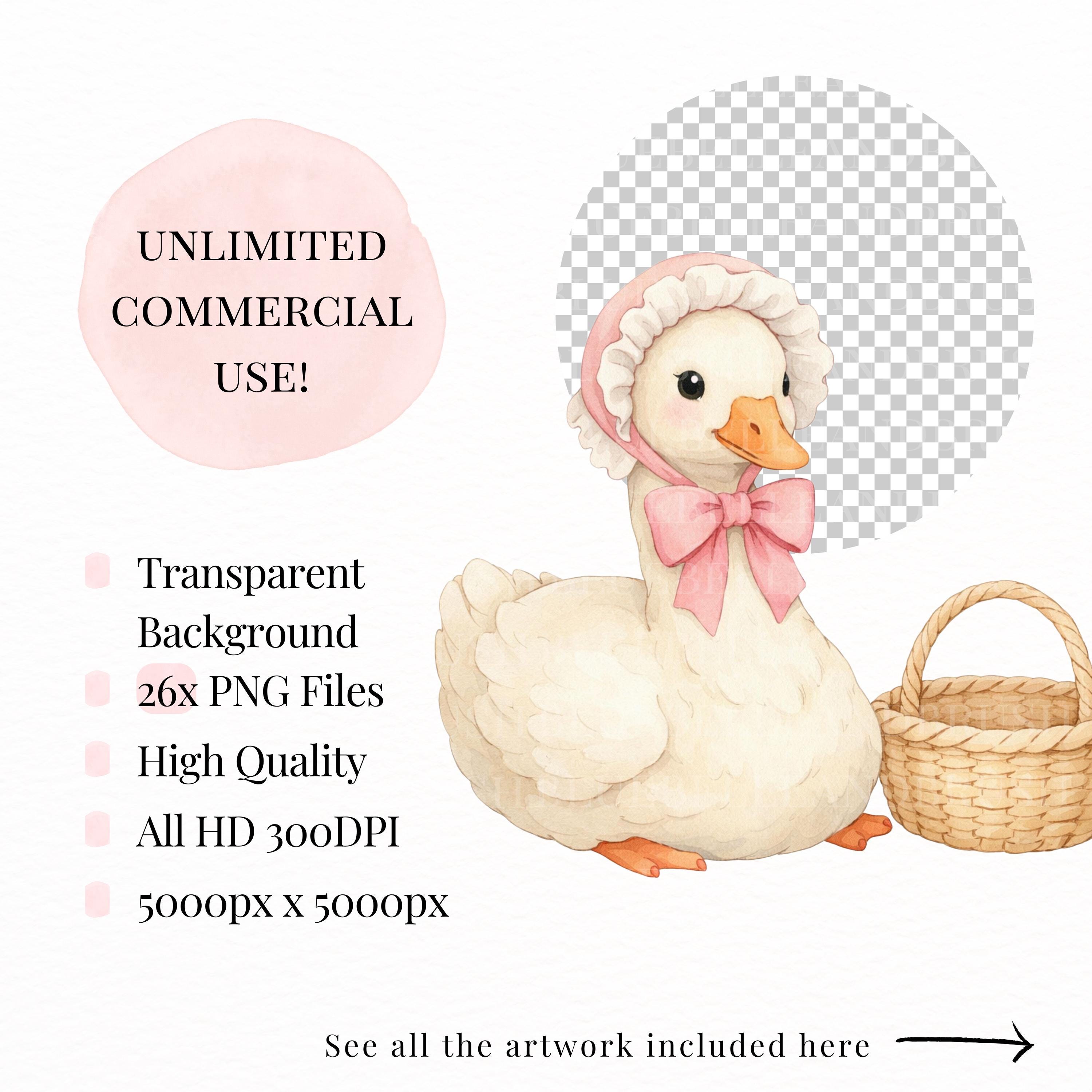 Girly Goose Clipart PNG Bundle, Watercolor Silly Goose, Coquette ...