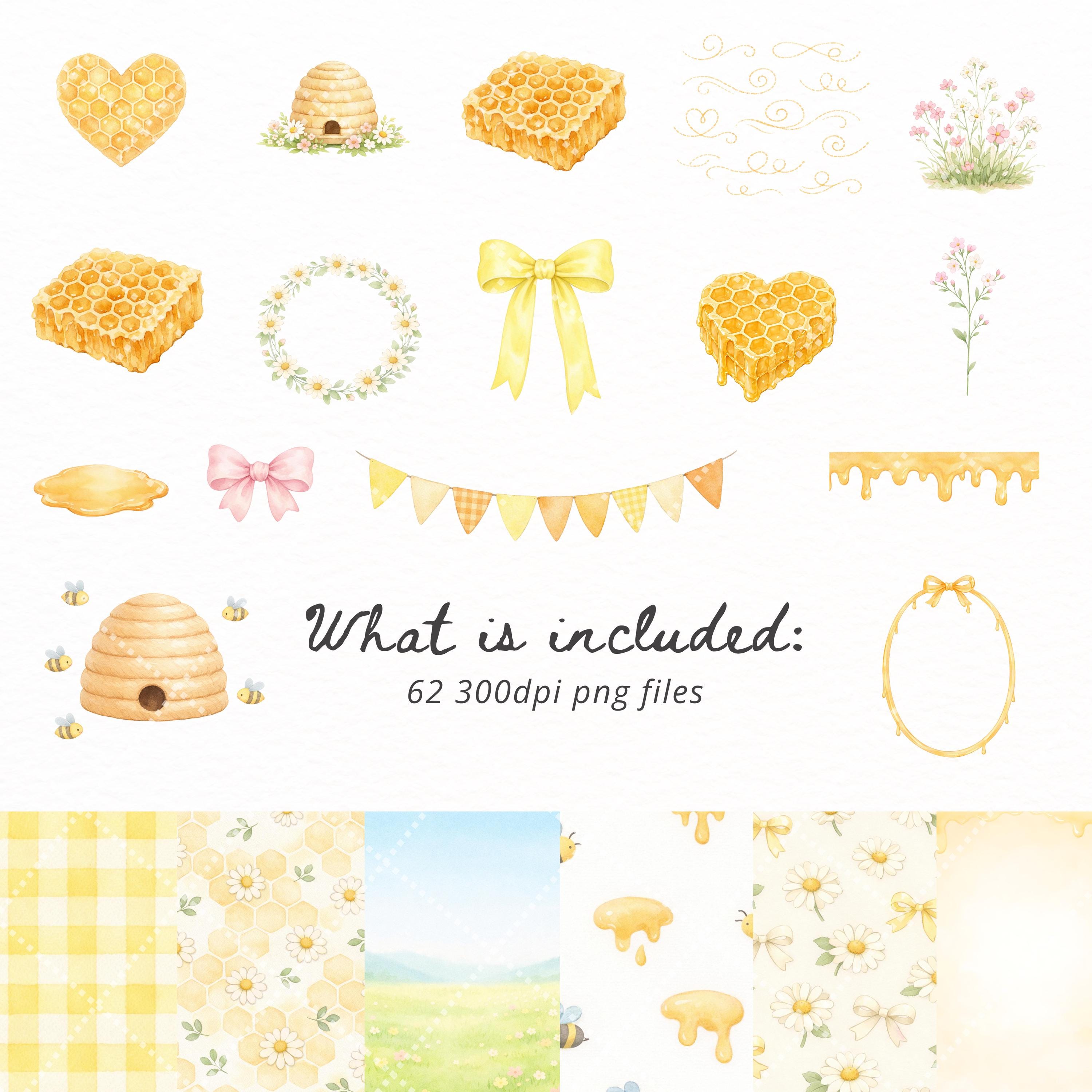 Bee & Honey PNG Bundle, Cute Bumblebee Clipart, Baby Shower Bees, Daisy ...