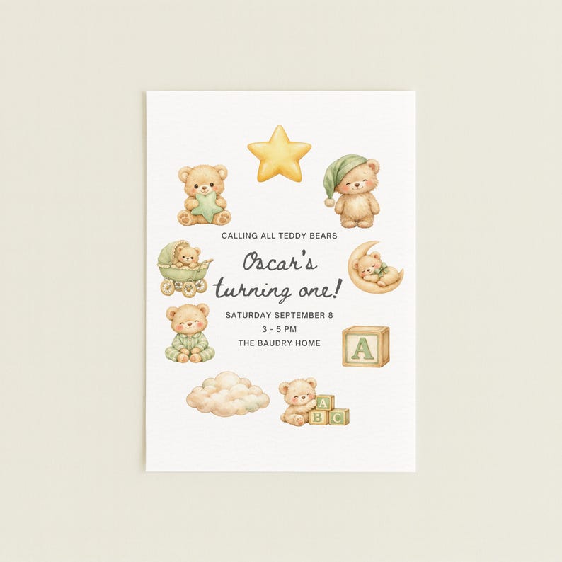 Teddy Bear Clipart Sage Green PNG Bundle, Baby Boy Nursery Bears ...