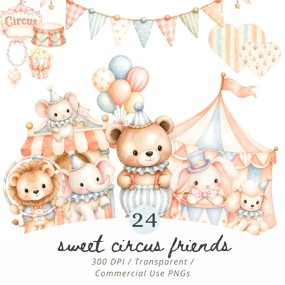 Pastel Circus Clipart PNG, Cute Watercolor Circus Animals, Baby ...