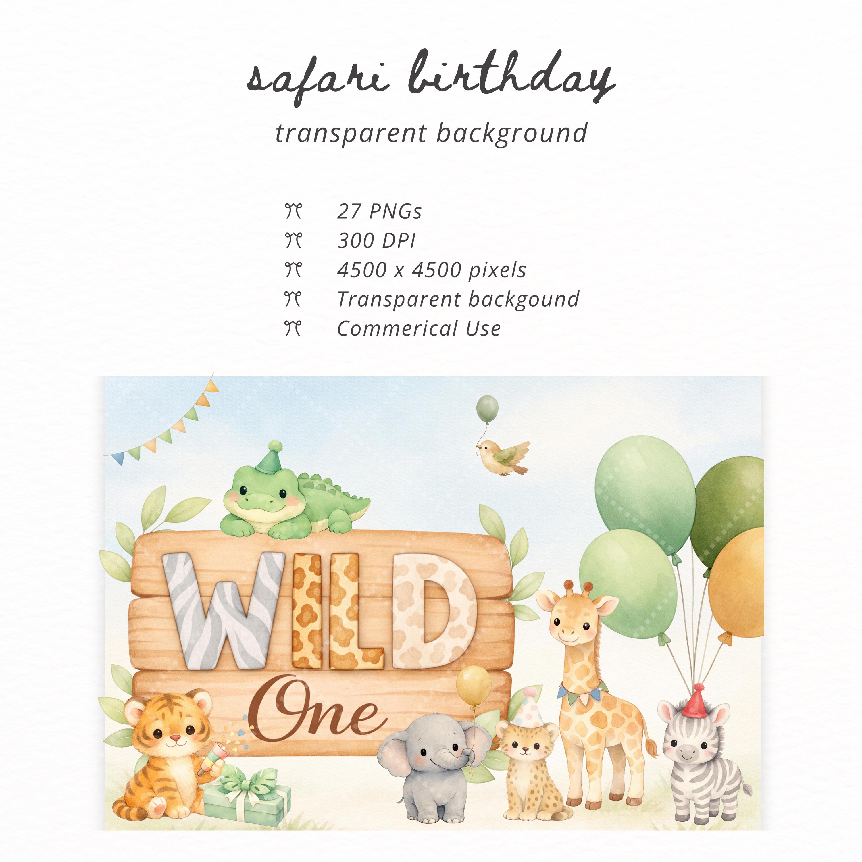 Safari Birthday Clipart PNG Bundle, Jungle Animals Baby Shower, Wild ...