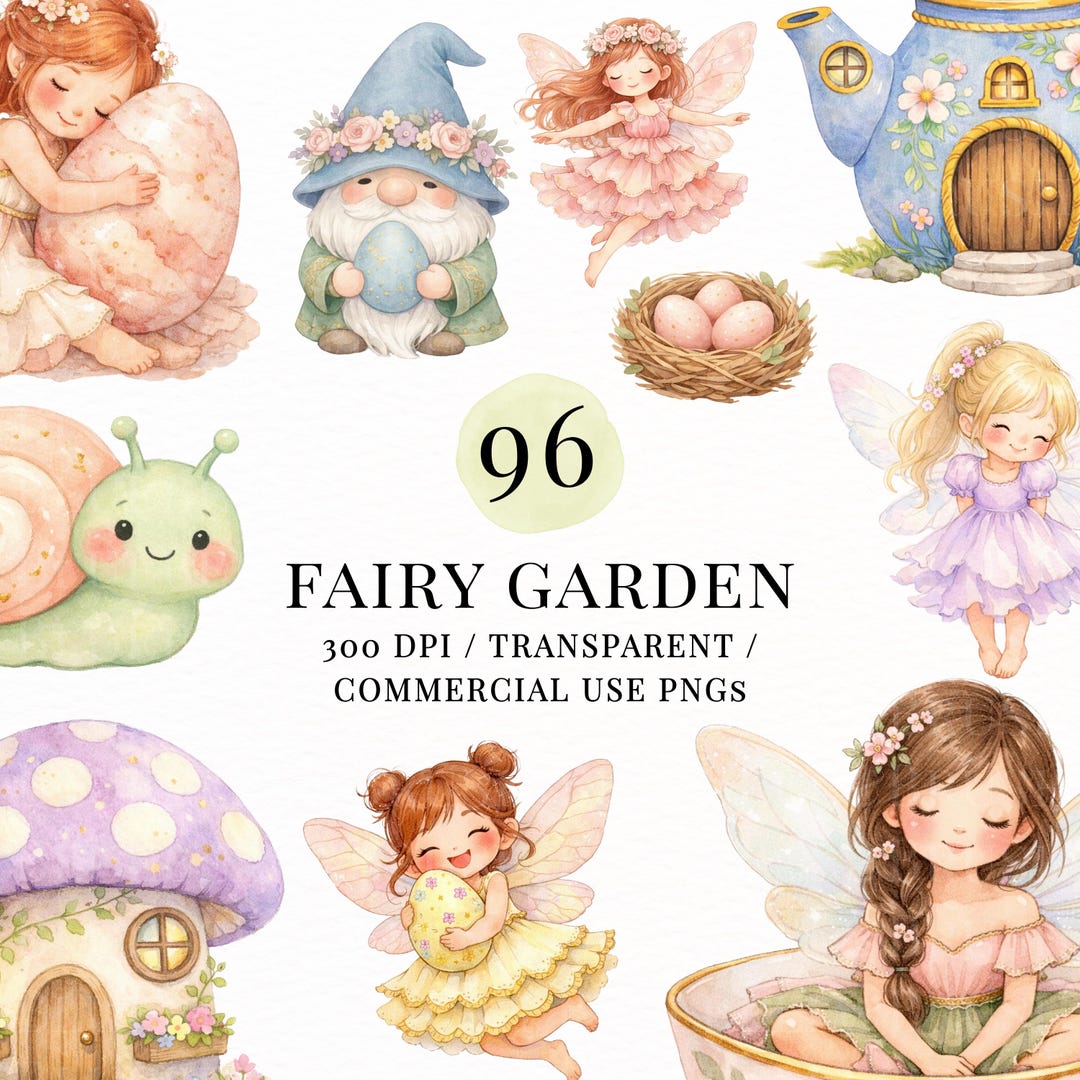 Fairy Garden Clipart PNG Bundle, Cute Fairies Gnome Mushroom House ...