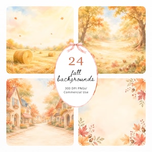 Paquete de fondos PNG de acuarela otoñales, paisajes de bosques otoñales, fondos para invitaciones de baby shower, papeles digitales imprimibles, uso comercial.