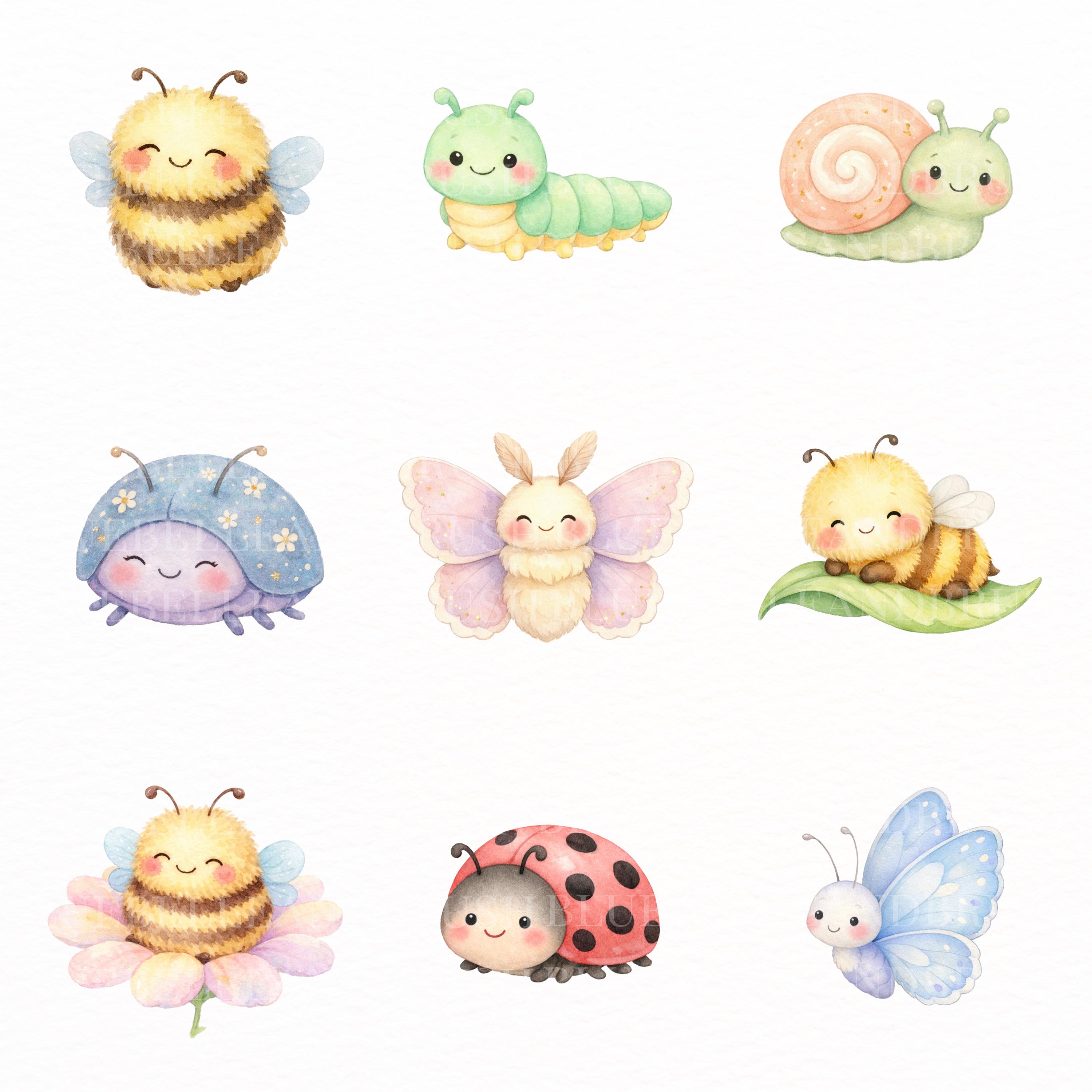 Spring Bugs Cute Clipart Bundle PNG | 60 Kawaii Insects, Bee Ladybug ...