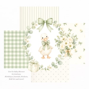 Silly Goose Clipart Bundle PNG, Sage Green Nursery Animals, Baby Shower Goose, Coquette Goose Party Decor for Invitations, Commercial Use image 9