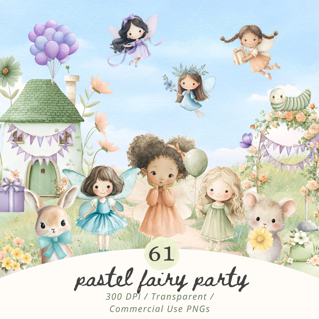 Pastel Fairy Clipart Bundle, Cute Garden Fairies PNG, Magical Forest ...