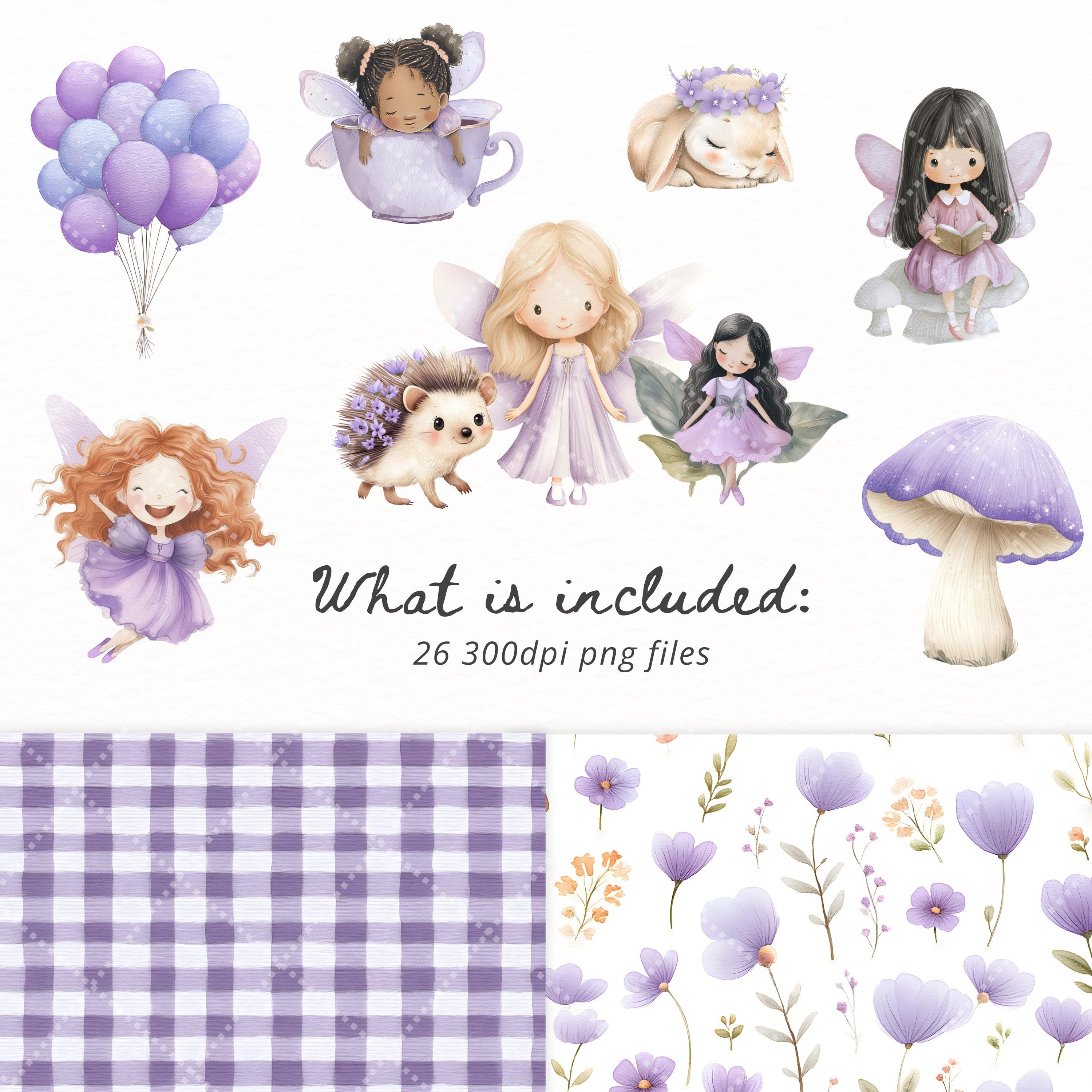 Purple Fairy Clipart Bundle PNG, Cute Fairytale Forest Fairy, Magical ...