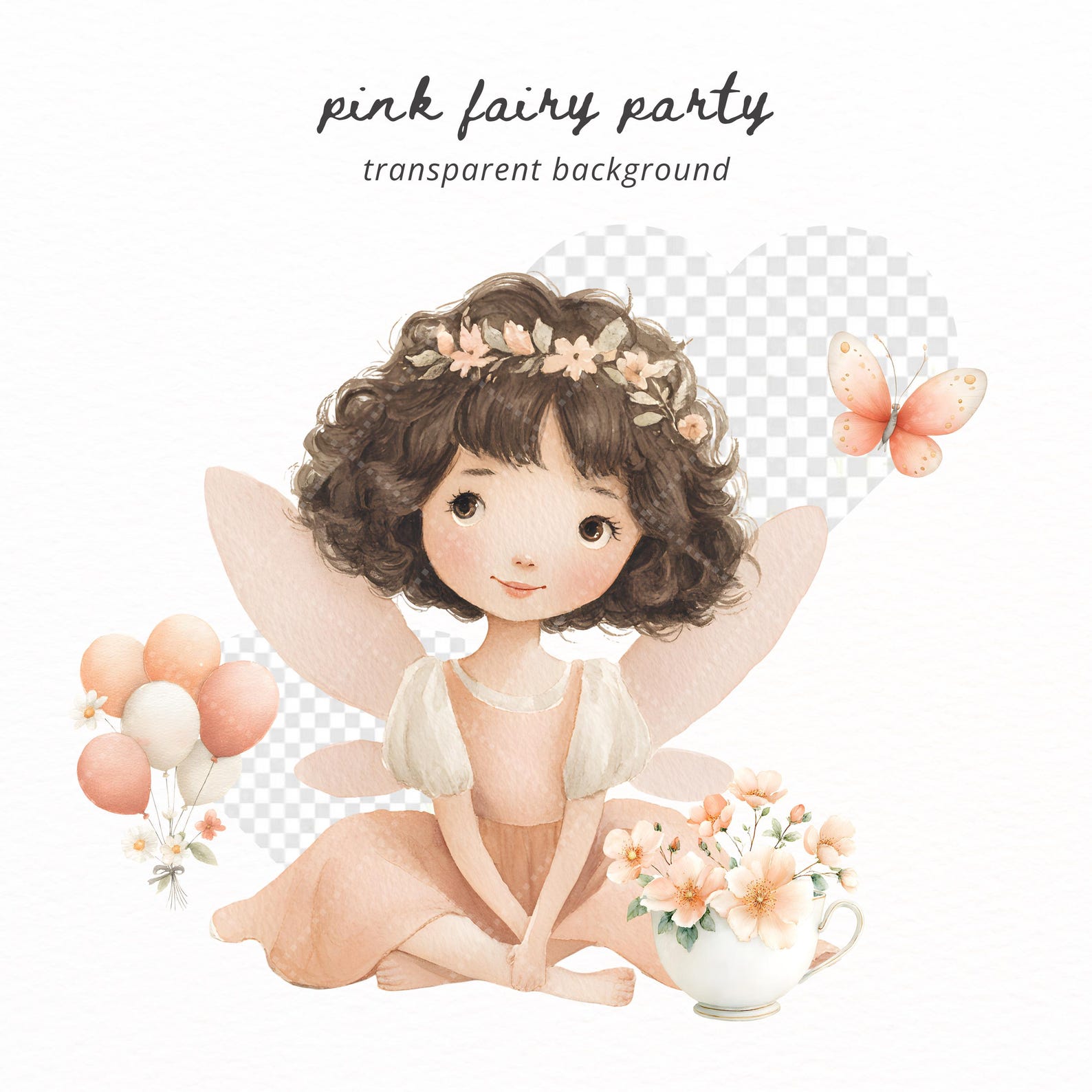 Pink Fairy Clipart Bundle PNG, Watercolor Magical Fairy Garden Clipart ...
