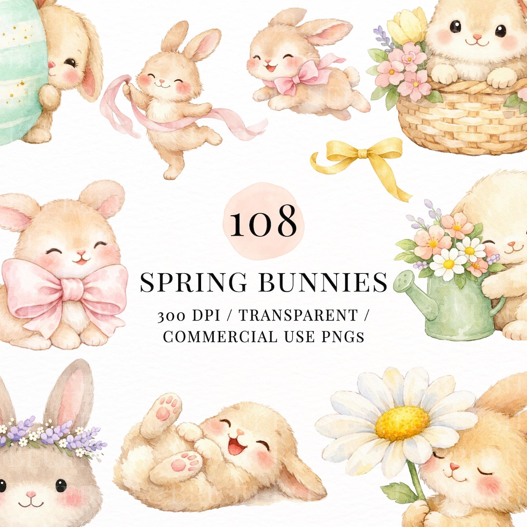 Spring Bunny Icon Spring Bunny Clipart PNG Bundle, Easter Bunny Clipart, Cute Baby Bunny ...