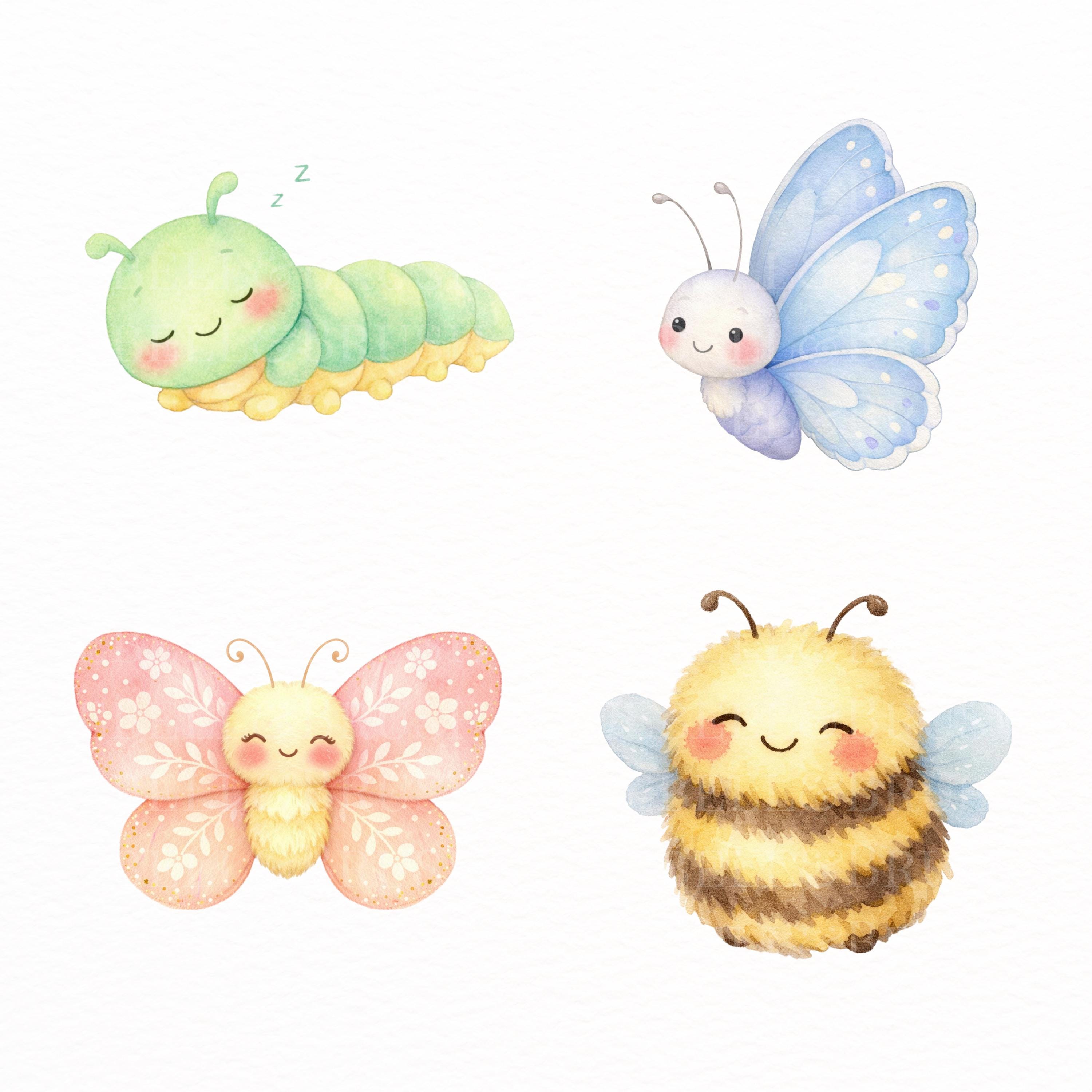 Spring Bugs Clipart Bundle PNG | Cute Kawaii Insects, Snail Ladybug ...