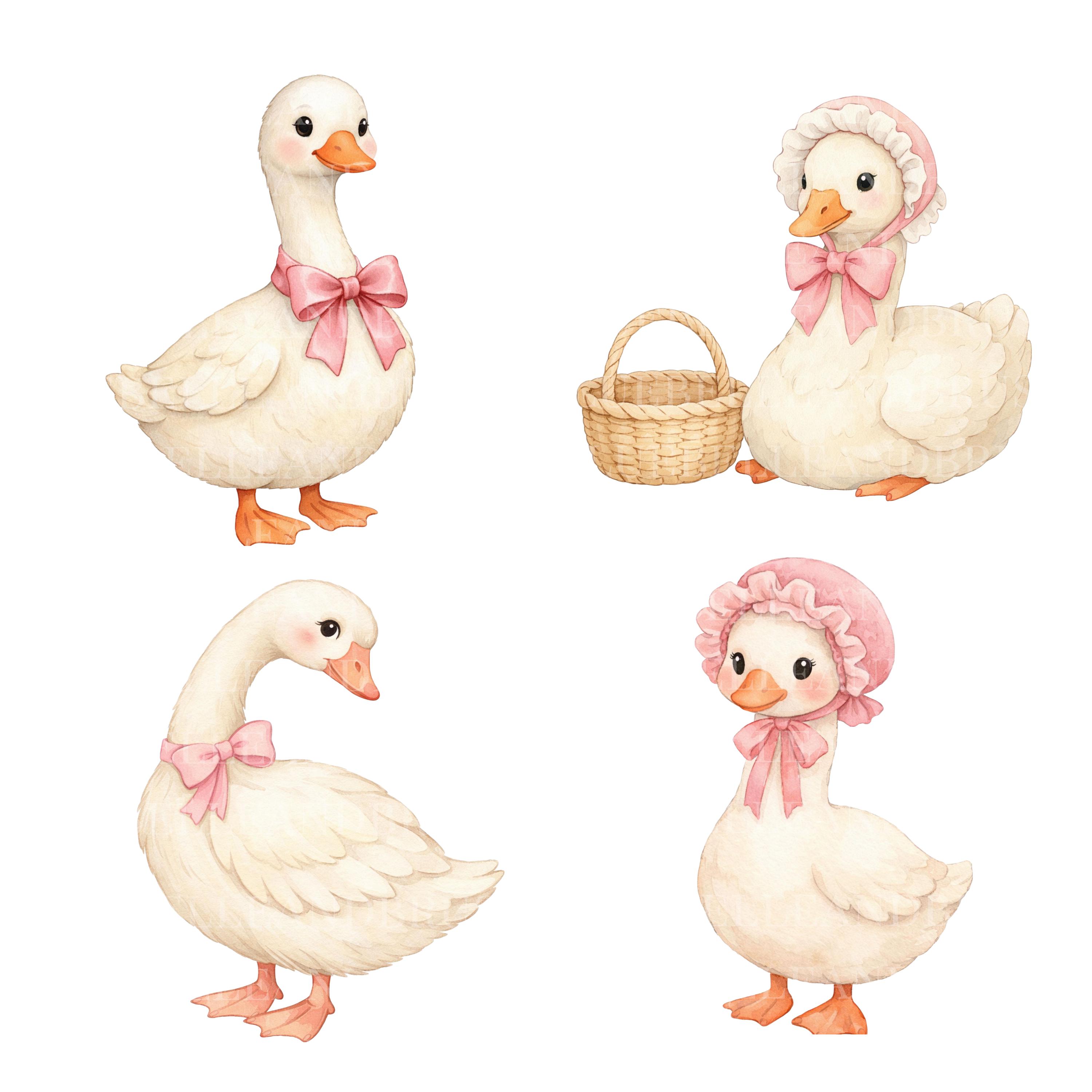 Girly Goose Clipart PNG Bundle, Watercolor Silly Goose, Coquette ...