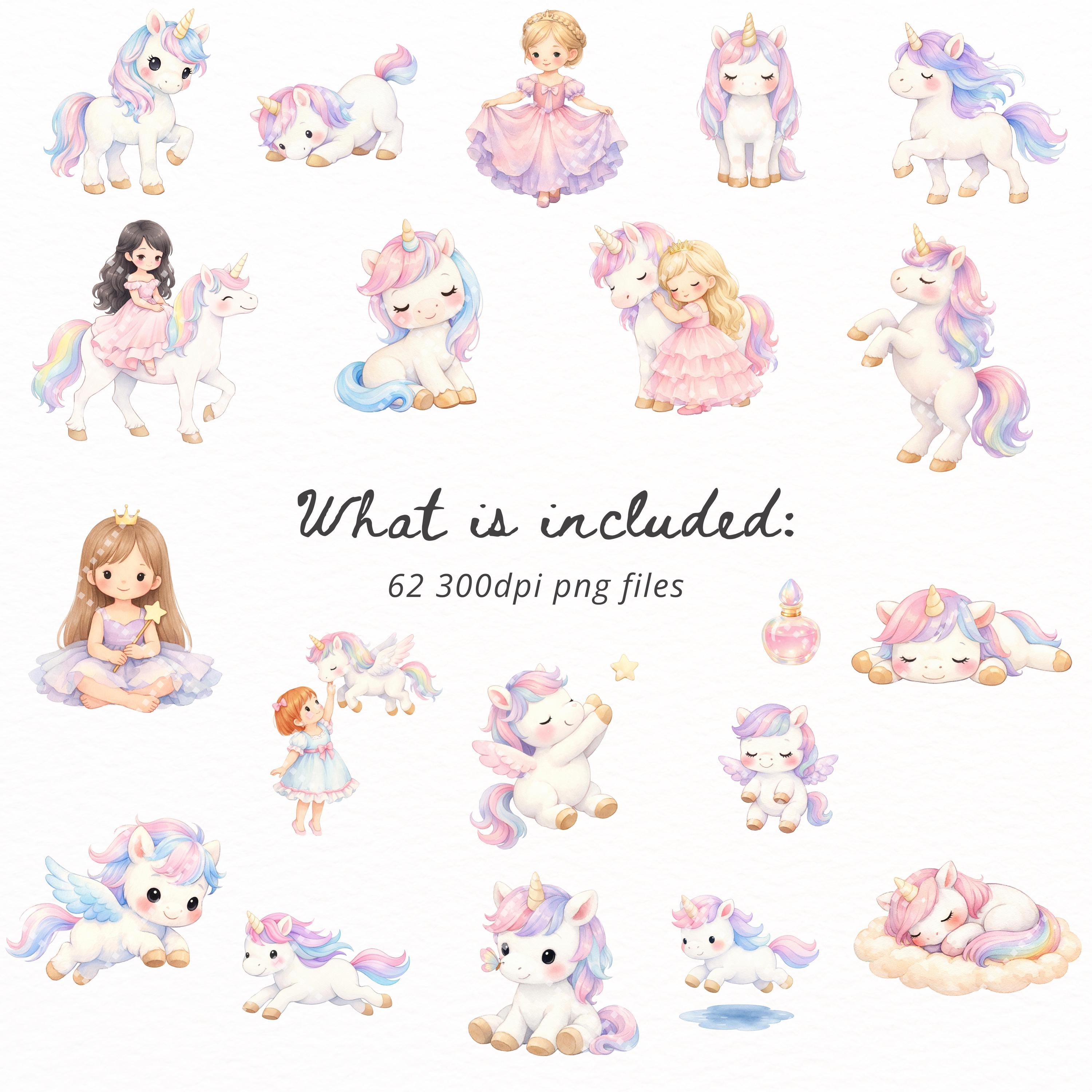 Pastel Unicorn PNG Bundle, Cute Unicorn Clipart, Princess & Castle ...
