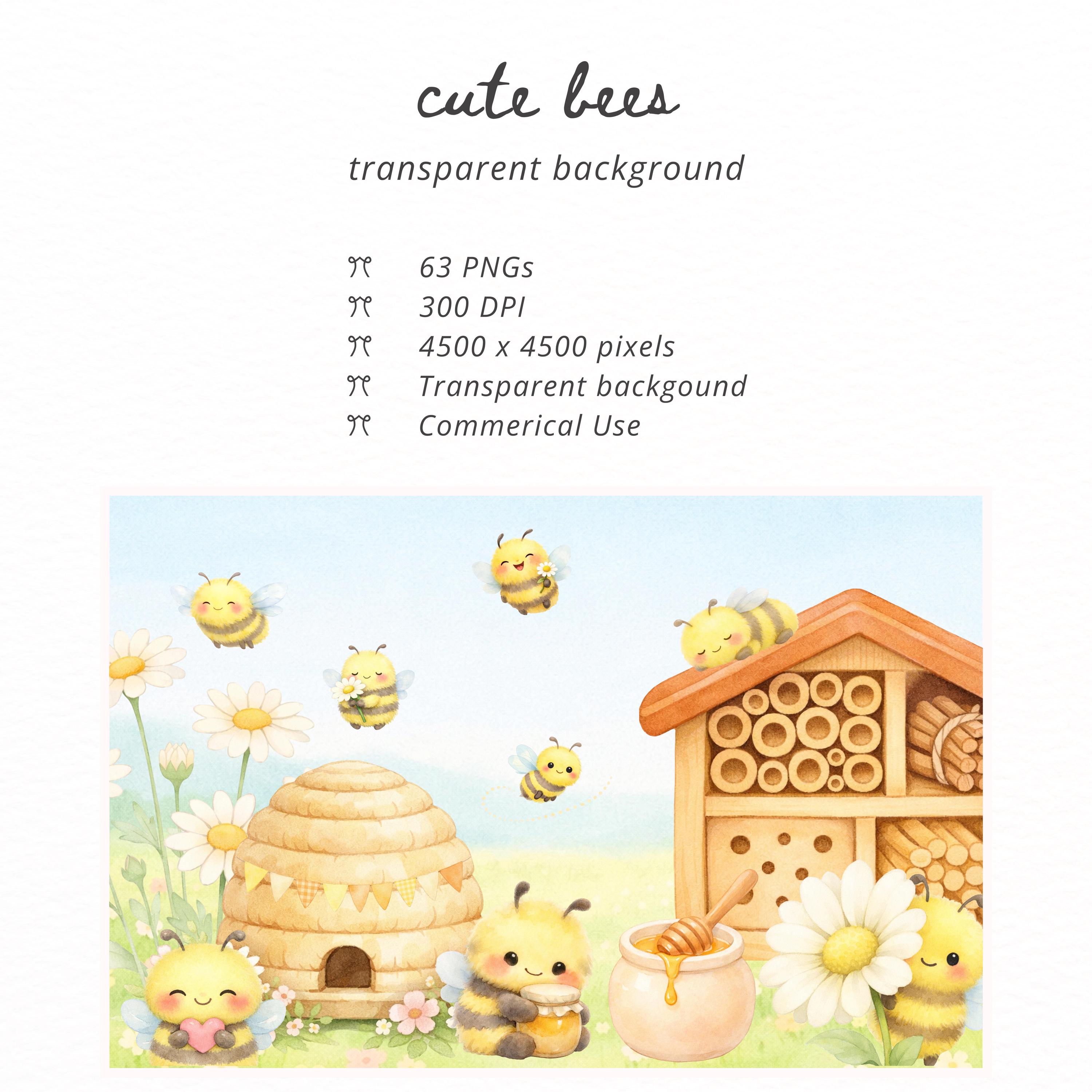 Bee & Honey PNG Bundle, Cute Bumblebee Clipart, Baby Shower Bees, Daisy ...