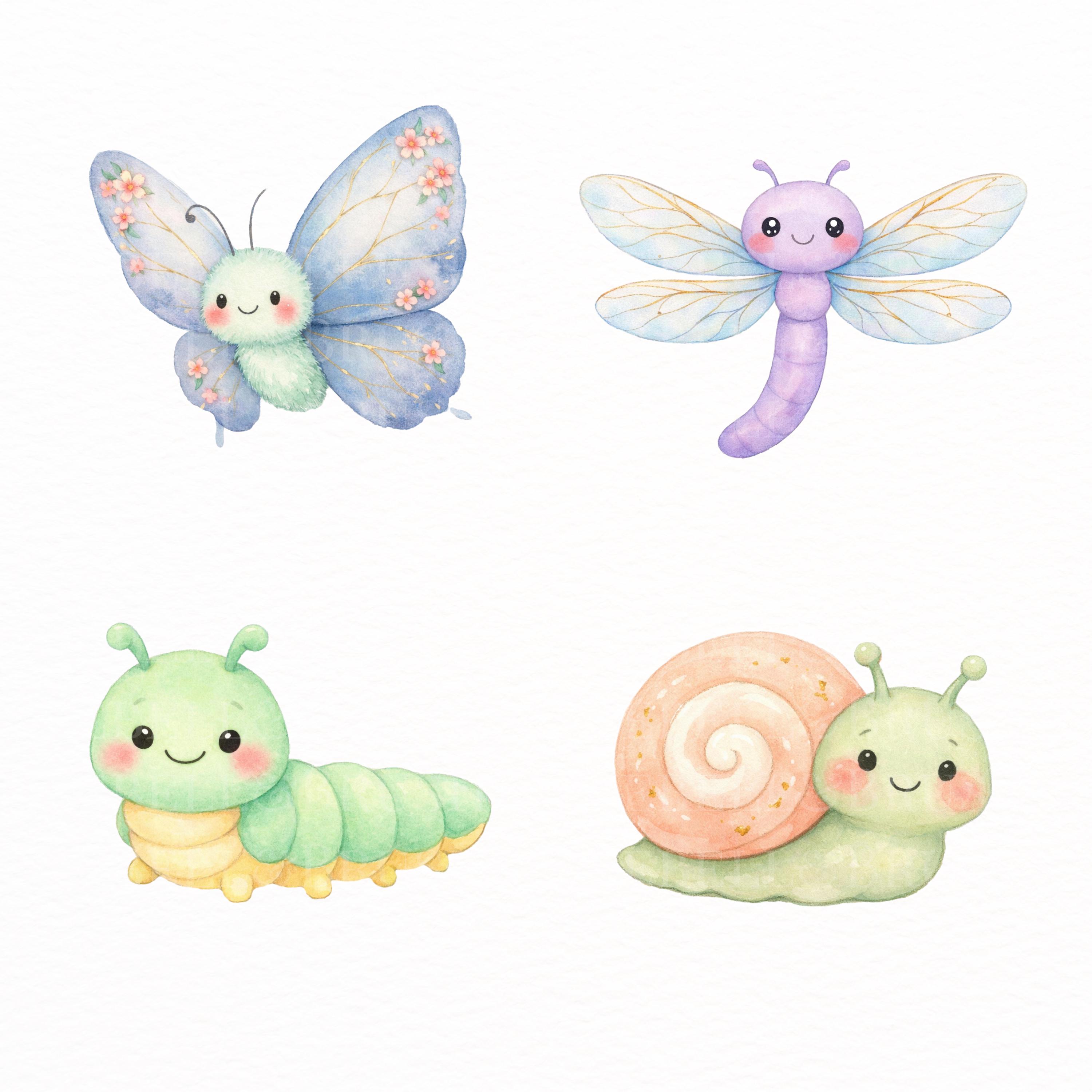 Spring Bugs Clipart Bundle PNG | Cute Kawaii Insects, Snail Ladybug ...