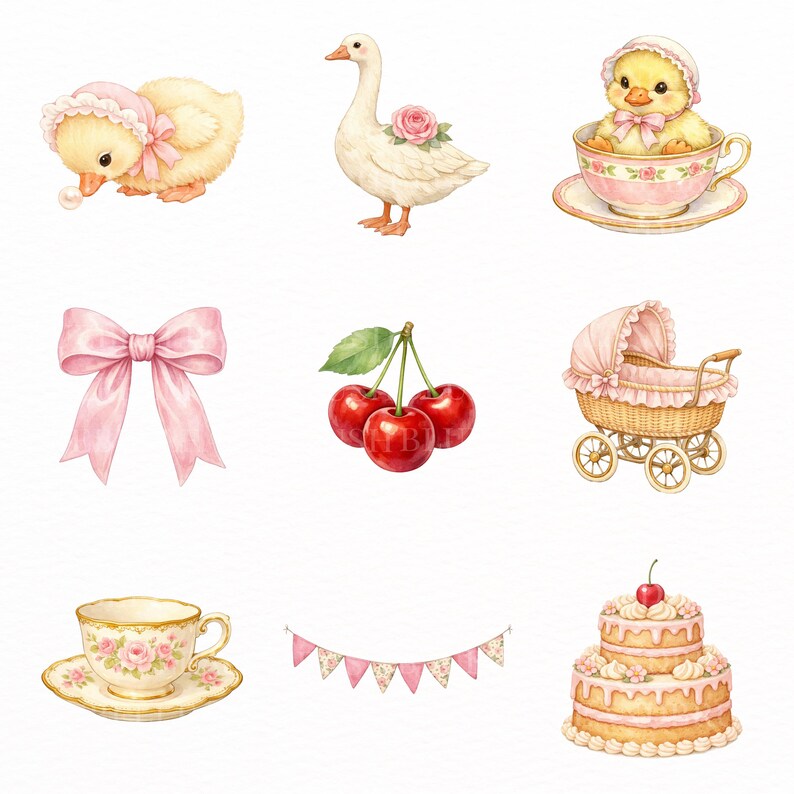 Watercolor Girly Goose Clipart, Pink Silly Goose PNG, Coquette Goose ...