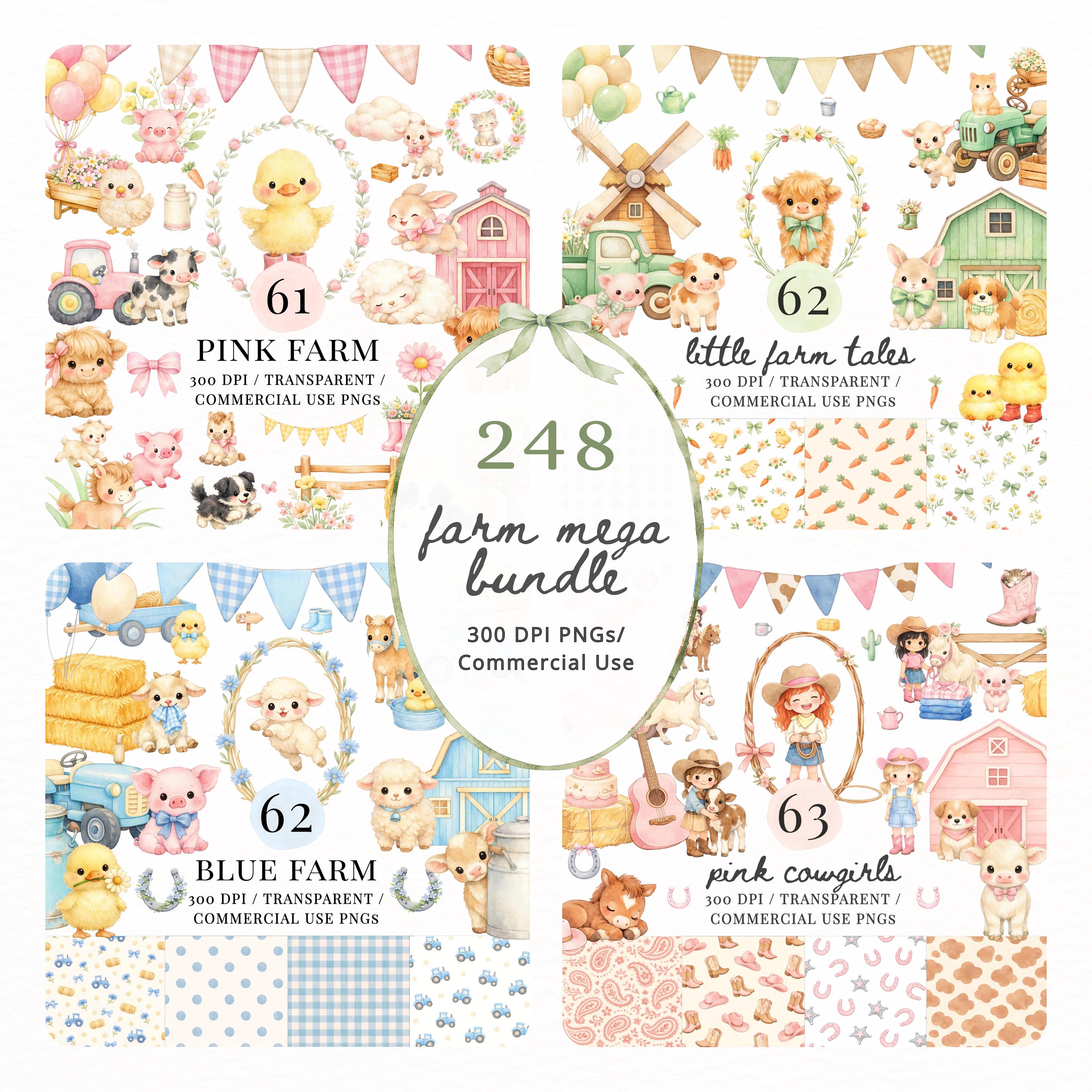 Farm Animal Clipart Bundle Watercolor PNG, Cute Farm Animals, Cow Pig ...