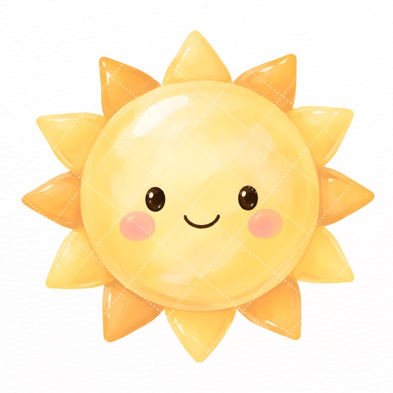 Conjunto de imágenes prediseñadas de sol en acuarela, paquete de imágenes PNG de sol adorable, imágenes prediseñadas de clima veraniego, decoración de guardería, pegatinas, invitaciones para baby shower, uso comercial. imagen 5