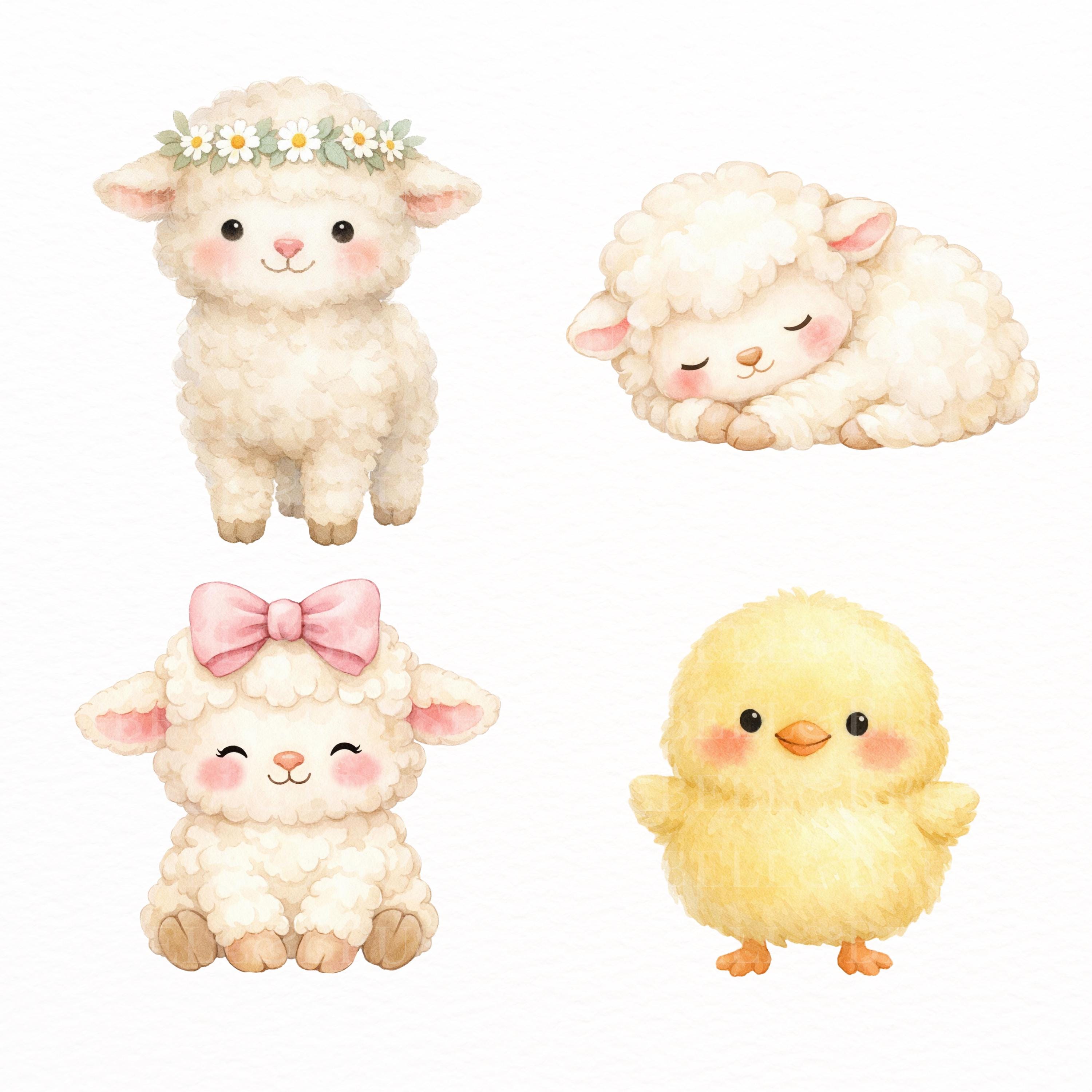 Pink Farm Animals Clipart Bundle PNG | Cute Cow Lamb Chick Bunny Pig ...