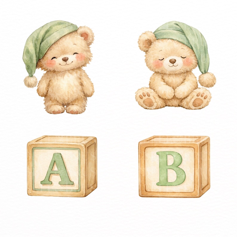 Teddy Bear Clipart Sage Green PNG Bundle, Baby Boy Girl Nursery Bears ...