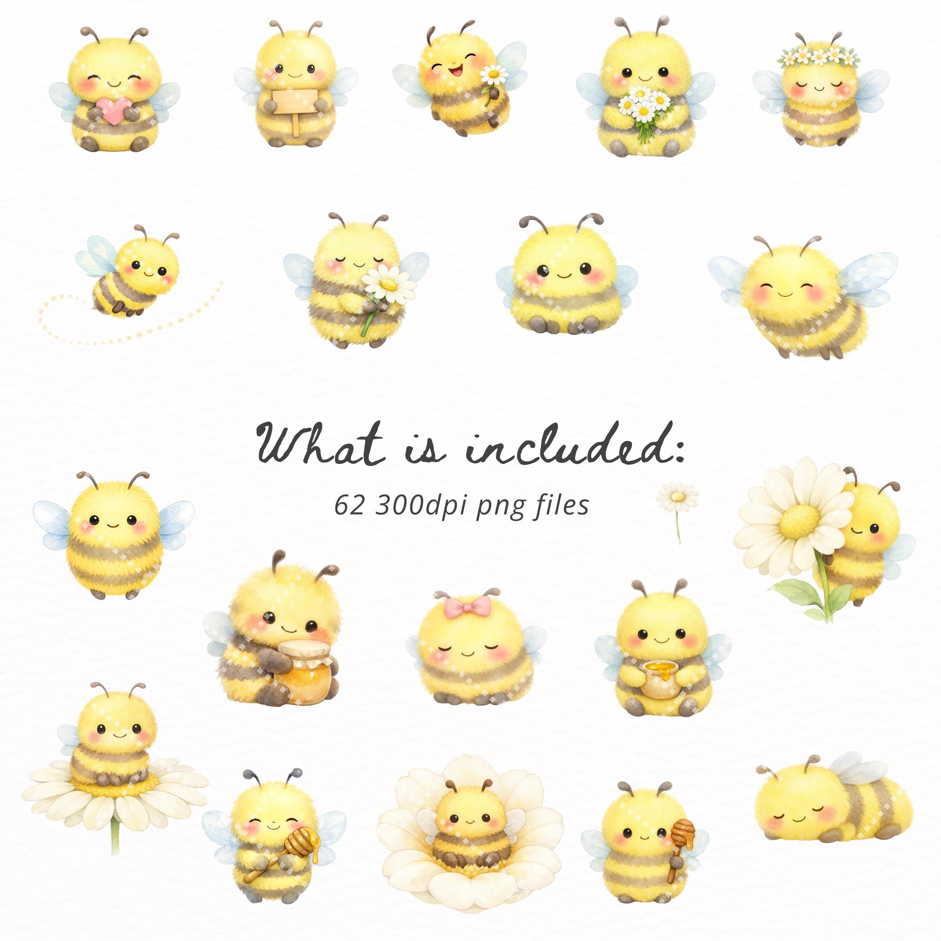 Bee & Honey PNG Bundle, Cute Bumblebee Clipart, Baby Shower Bees, Daisy ...