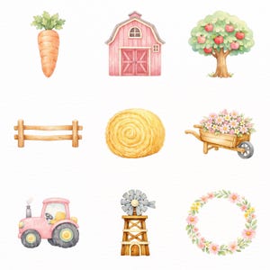 Pink Farm Animals Clipart Bundle PNG | 61 Cute Barnyard Animals, Cow ...