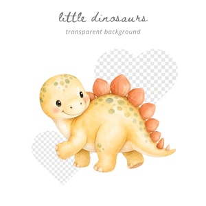 Cute Watercolor Dinosaur Clipart PNG, Baby Shower Invitations, Nursery Decor, Birthday Party, T Rex Dino Egg Graphics for Kids Printable image 3