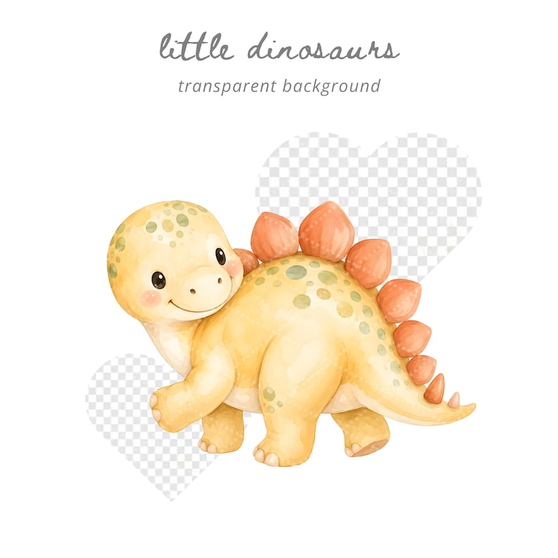 Cute Watercolor Dinosaur Clipart PNG, Baby Shower Invitations, Nursery Decor, Birthday Party, T Rex Dino Egg Graphics for Kids Printable image 3