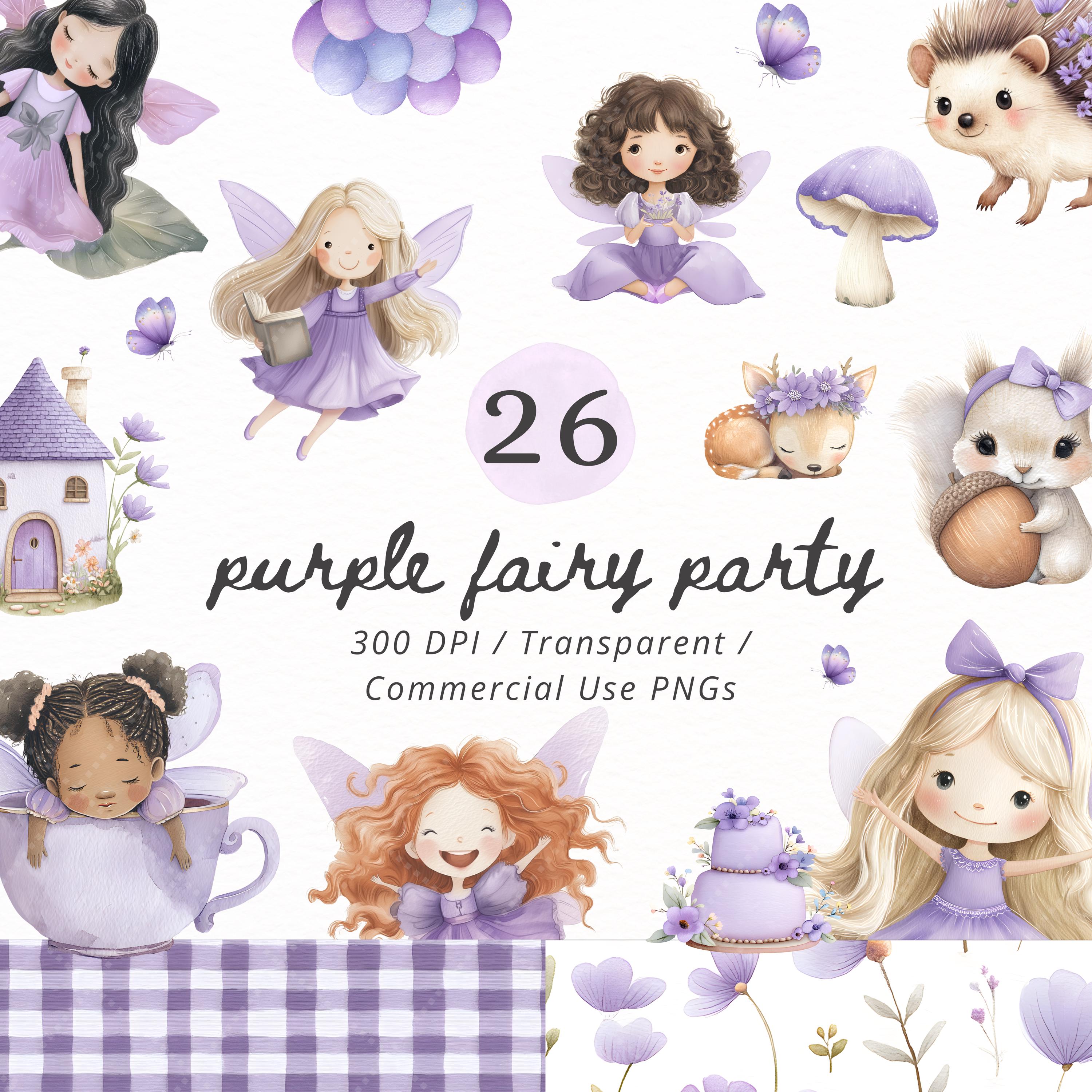 Purple Fairy Clipart Bundle PNG, Cute Fairytale Forest Fairy, Magical ...