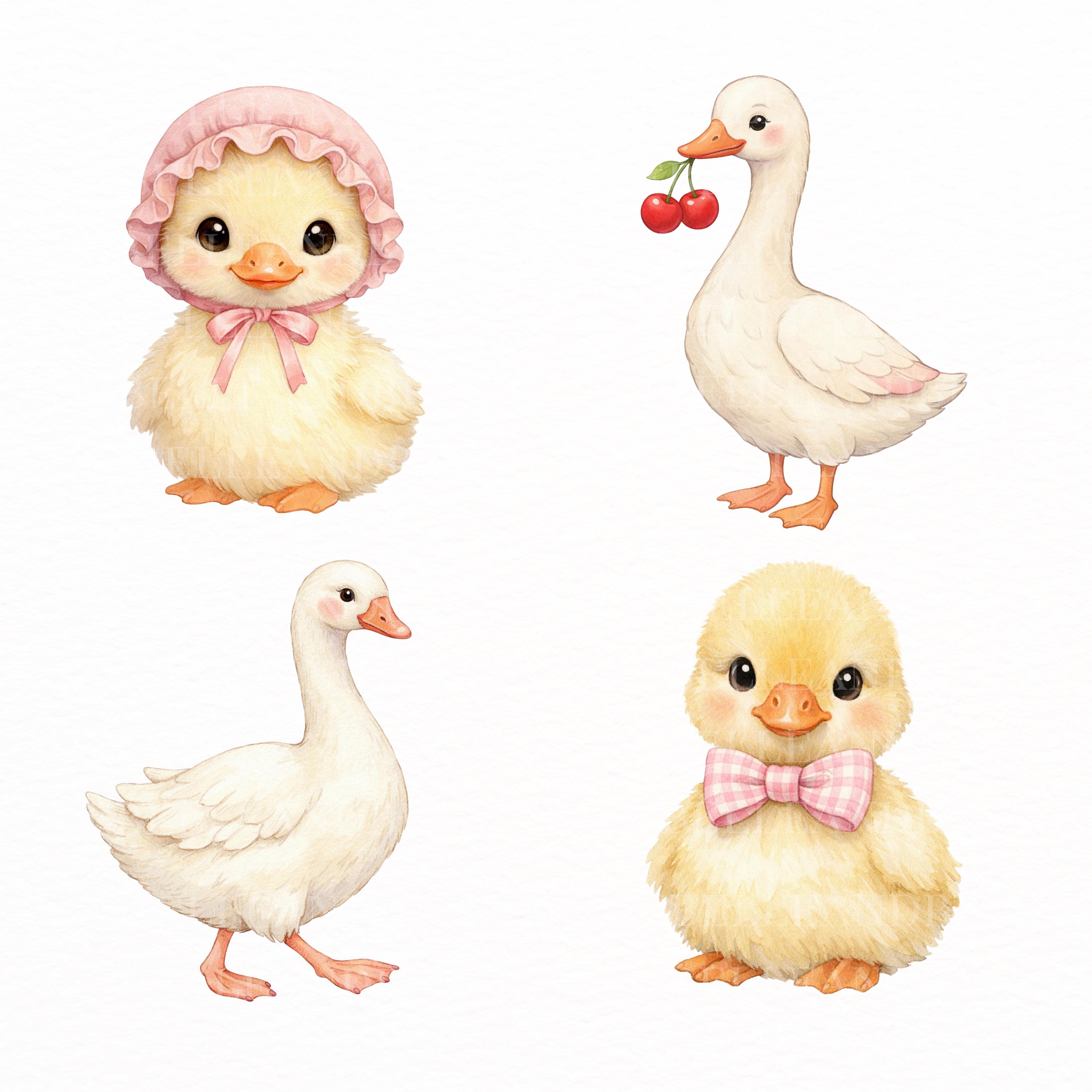 Girly Goose Clipart PNG Bundle, Watercolor Silly Goose, Coquette ...