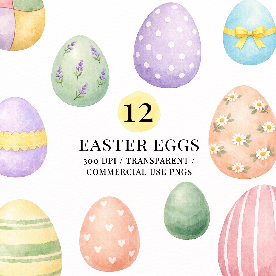 Easter Egg Clipart PNG Bundle, Pastel Watercolor Eggs for Sublimation ...