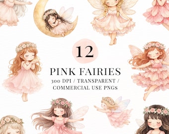 Pink Fairy Clipart PNG Bundle, Cute Fairy Garden Characters, Magical Forest Fairies, Fairytale Nursery Decor, Printable Sublimation