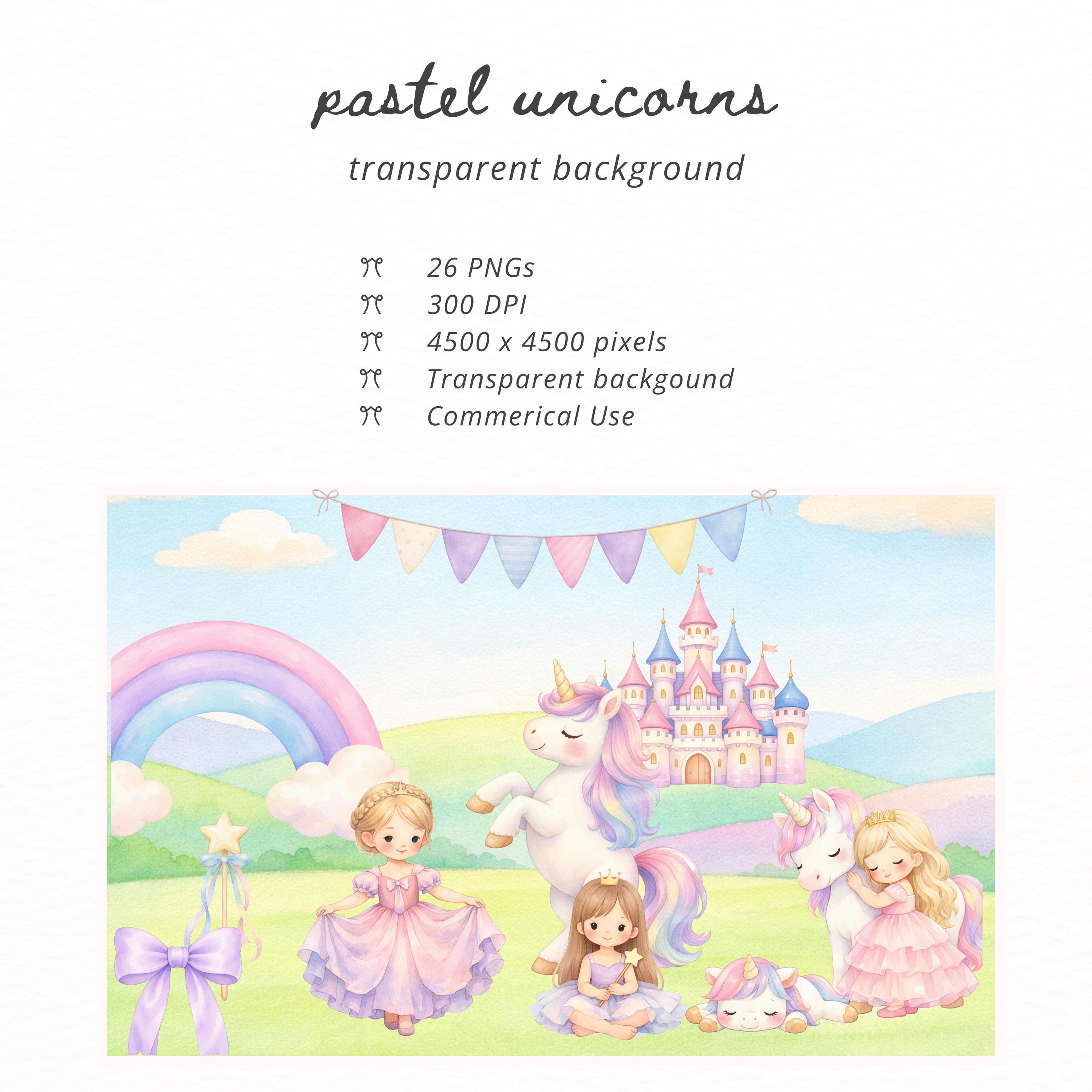 Pastel Unicorn PNG Bundle, Cute Unicorn Clipart, Princess & Castle ...