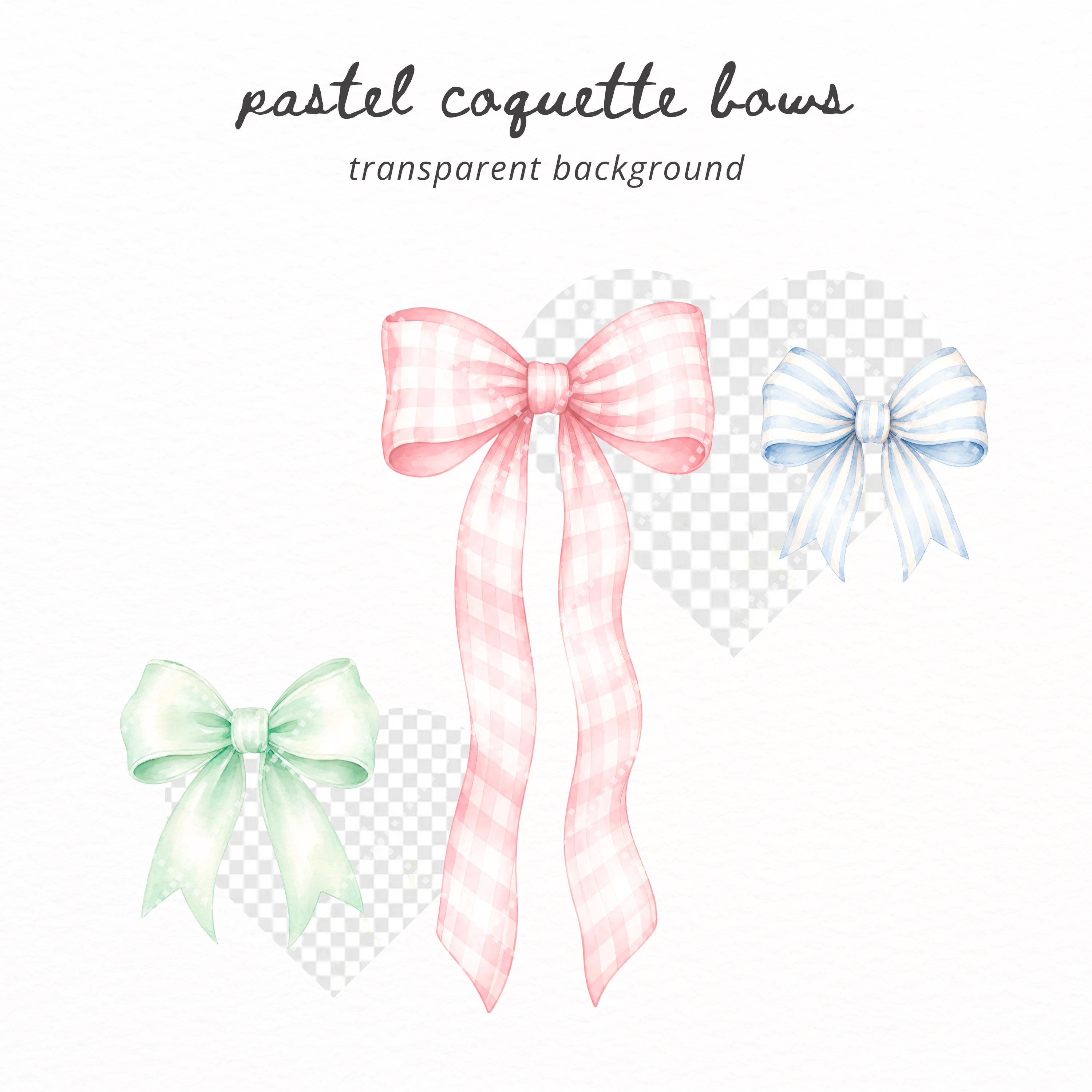 Pastel Coquette Bows Clipart PNG, Watercolor Ribbon & Gingham Hair Bow ...