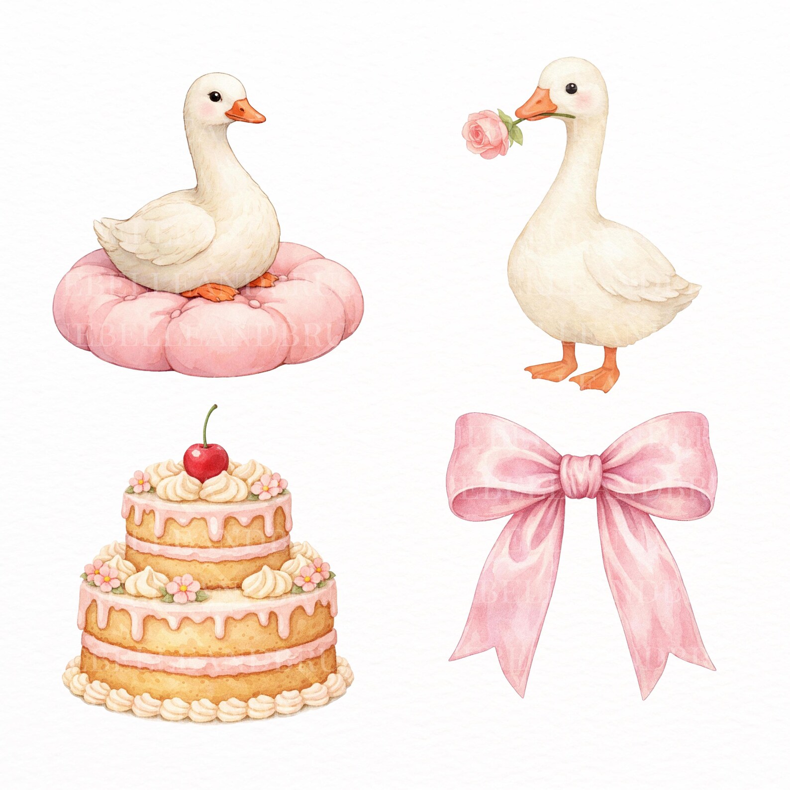 Girly Goose Clipart PNG Bundle, Watercolor Silly Goose, Coquette ...
