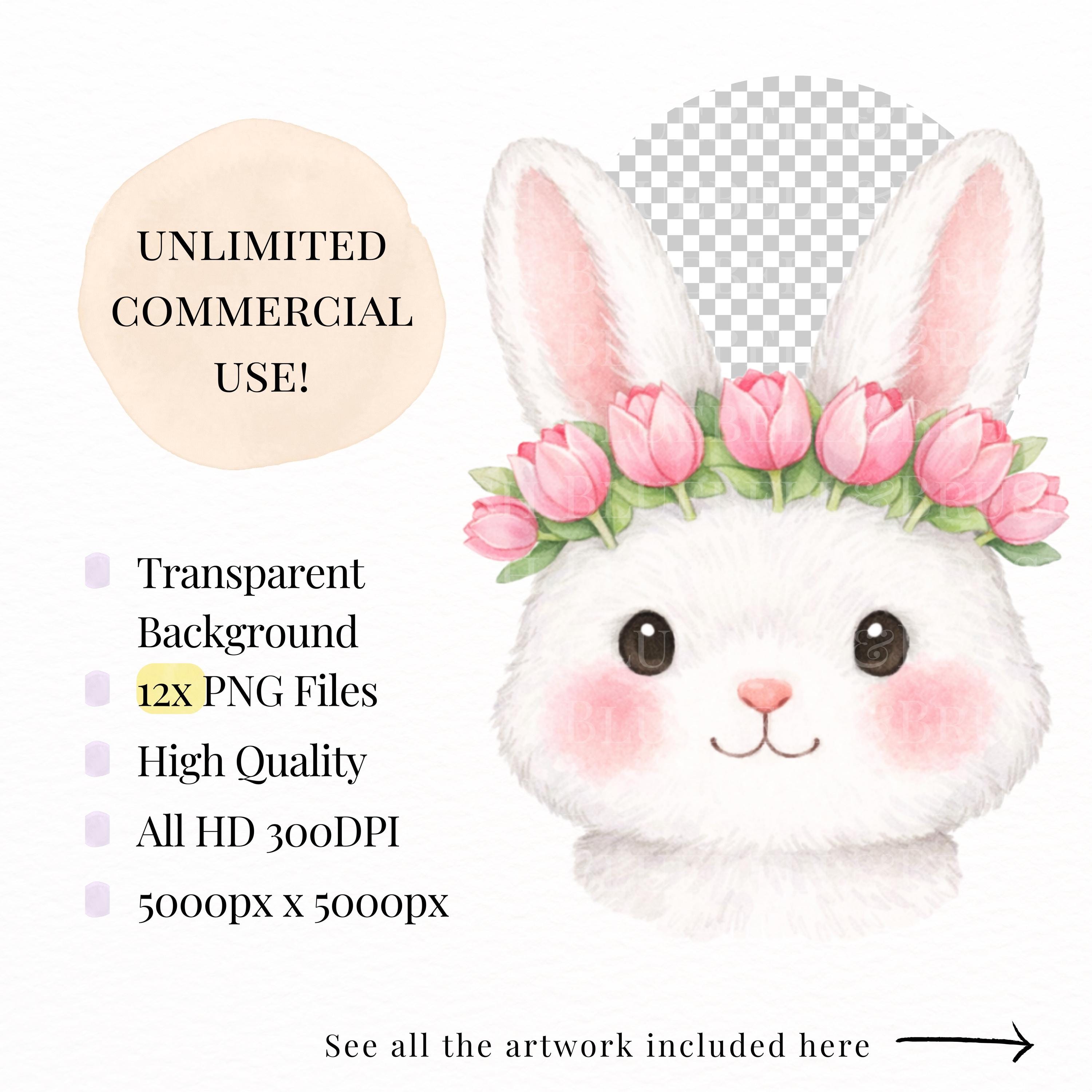 Bunny With Flower Crown Clipart PNG Bundle, Easter Floral Bunny, Spring ...