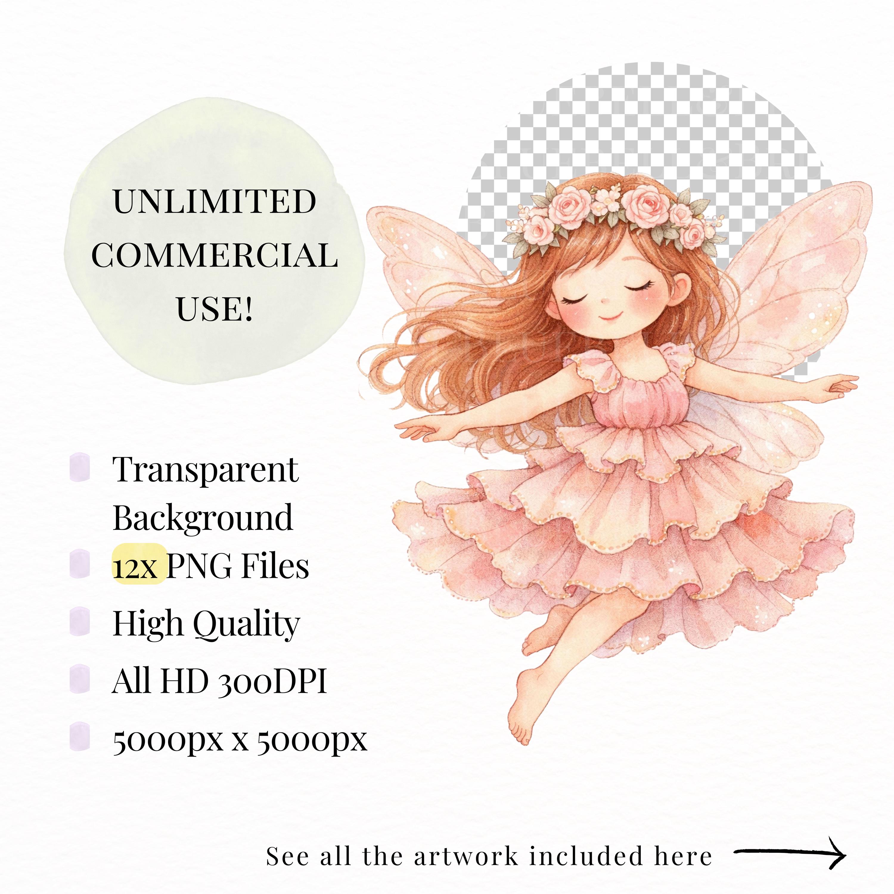 Pink Fairy Clipart PNG Bundle, Cute Fairy Garden Characters, Magical ...