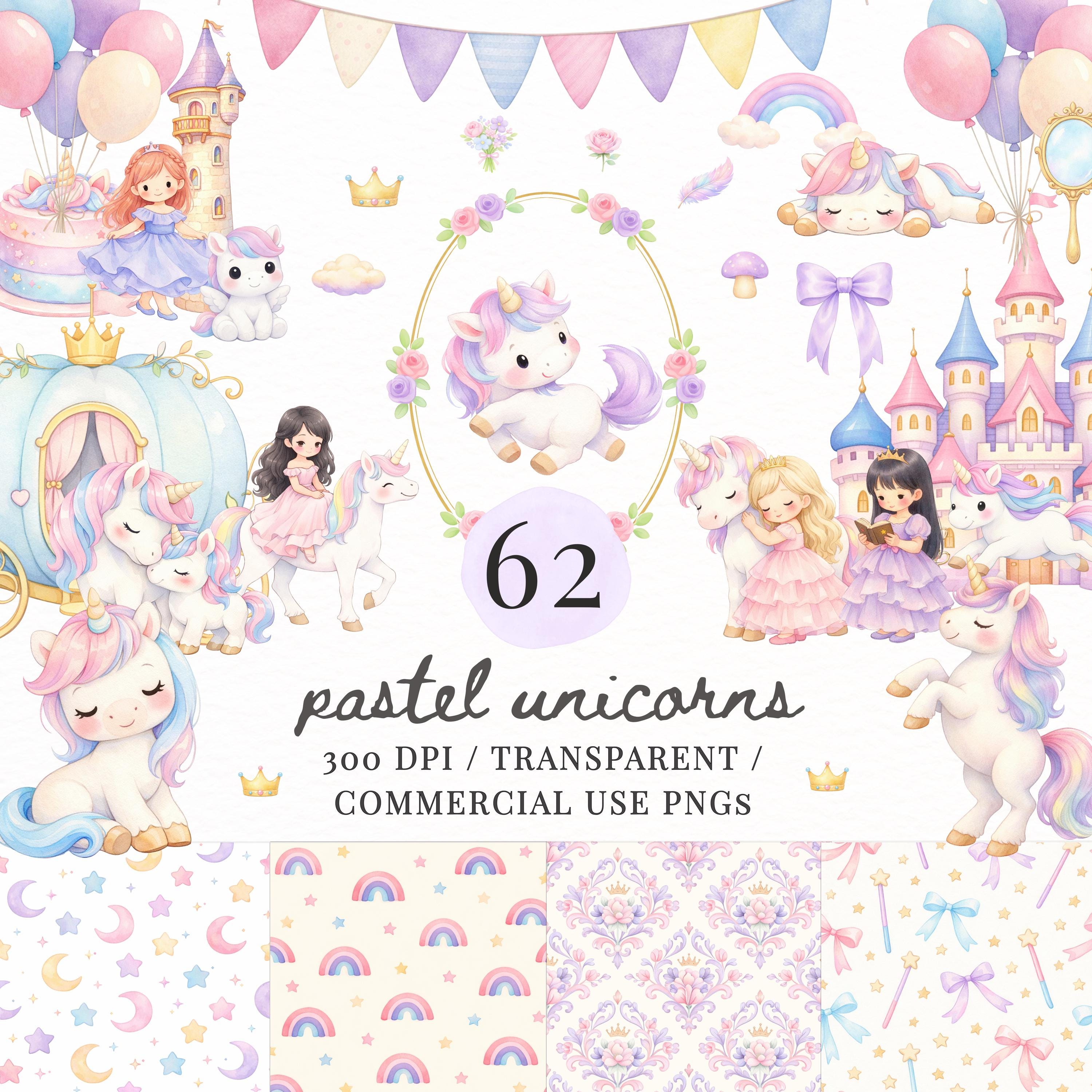 Pastel Unicorn PNG Bundle, Cute Unicorn Clipart, Princess & Castle ...