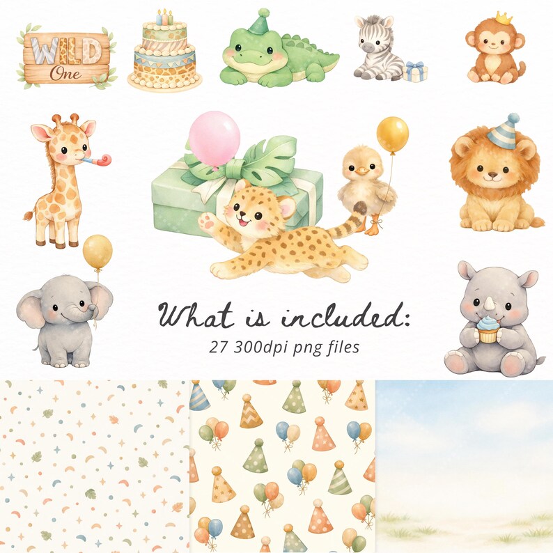 Safari Birthday Clipart PNG Bundle, Jungle Animals Baby Shower, Wild ...