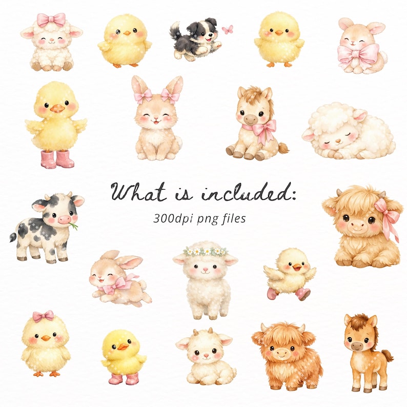 Farm Animal Clipart Bundle Watercolor PNG, Cute Farm Animals, Cow Pig ...