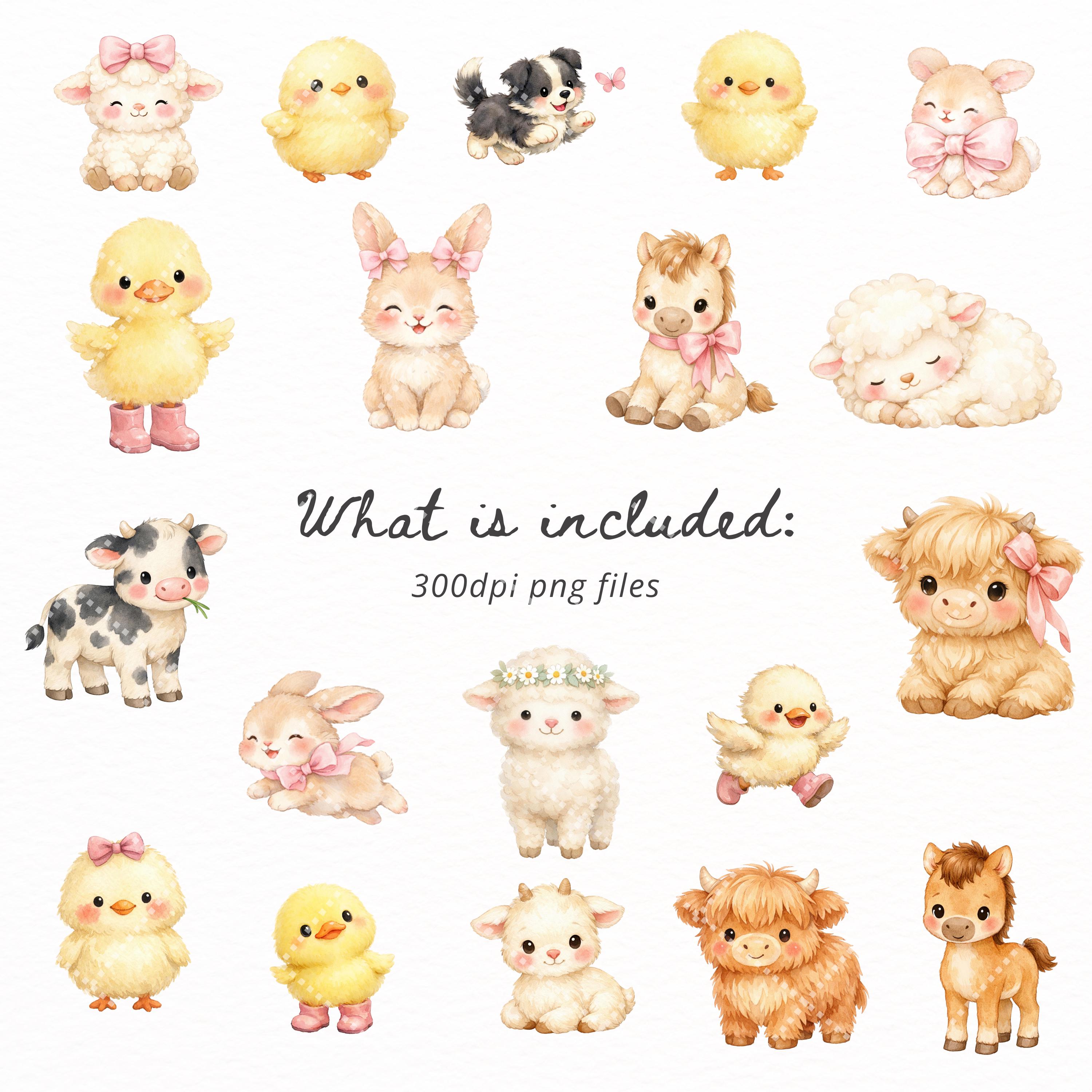 Farm Animal Clipart Bundle Watercolor PNG, Cute Farm Animals, Cow Pig ...